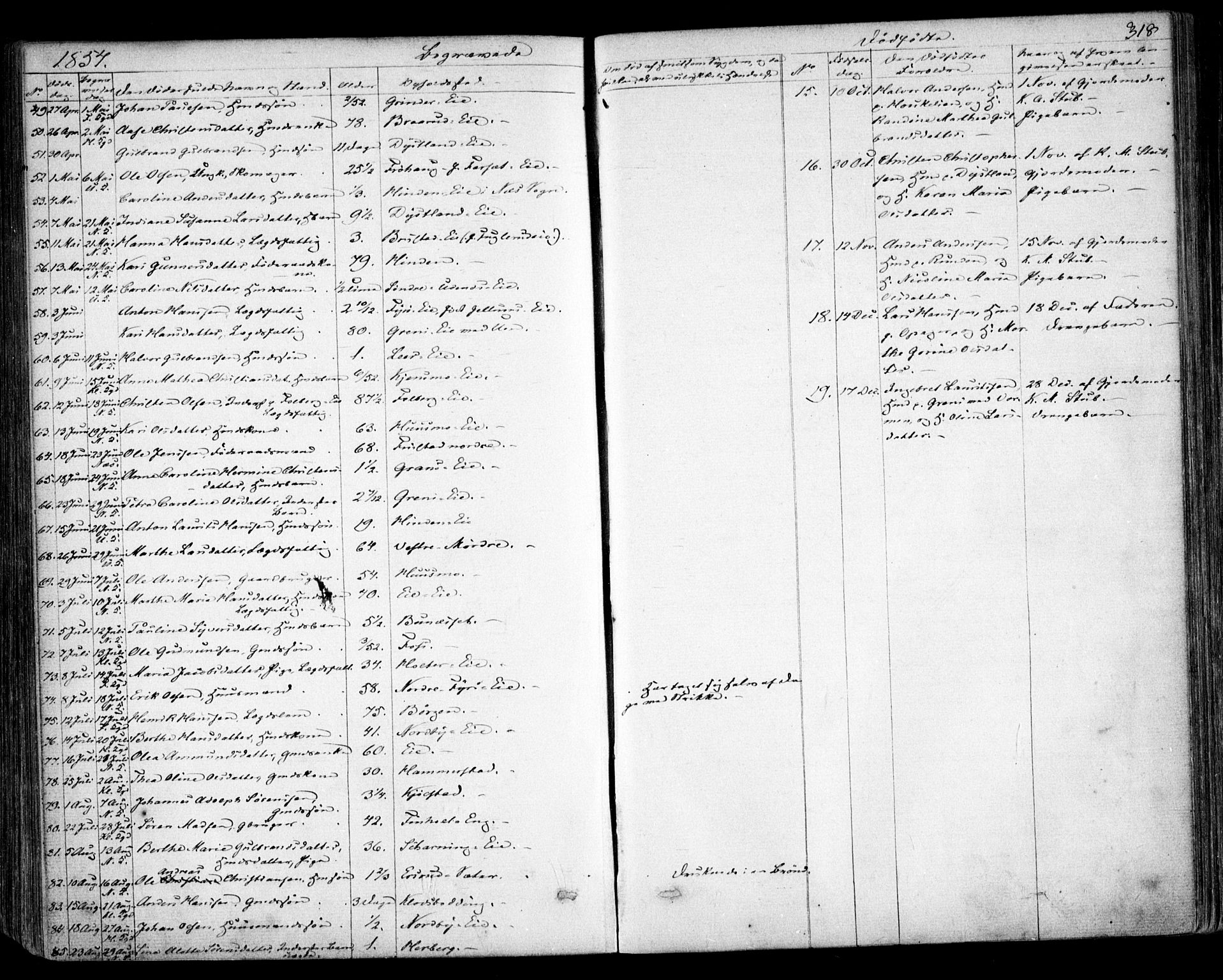 Nes prestekontor Kirkebøker, AV/SAO-A-10410/F/Fa/L0007: Parish register (official) no. I 7, 1846-1858, p. 318