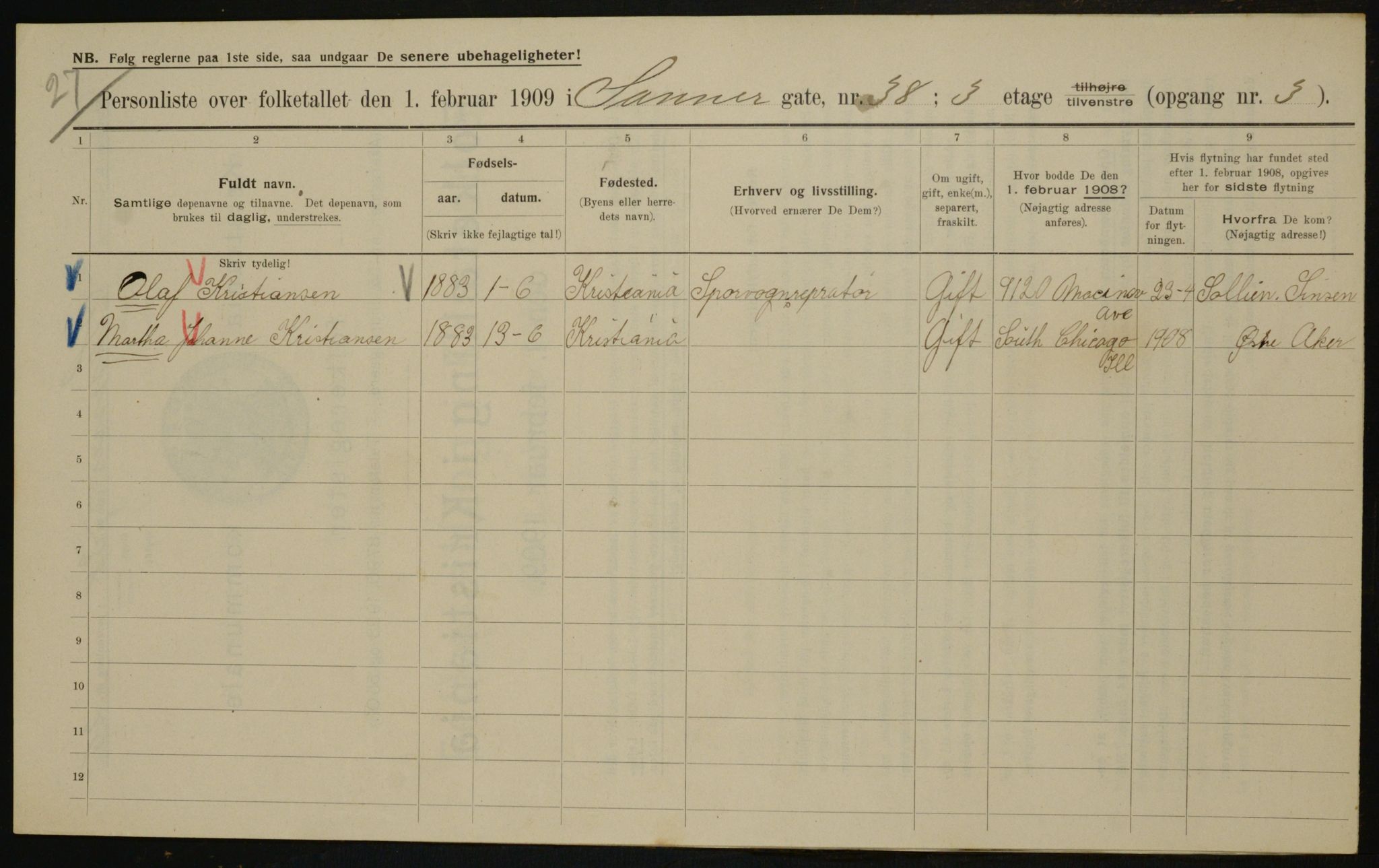 OBA, Municipal Census 1909 for Kristiania, 1909, p. 80980