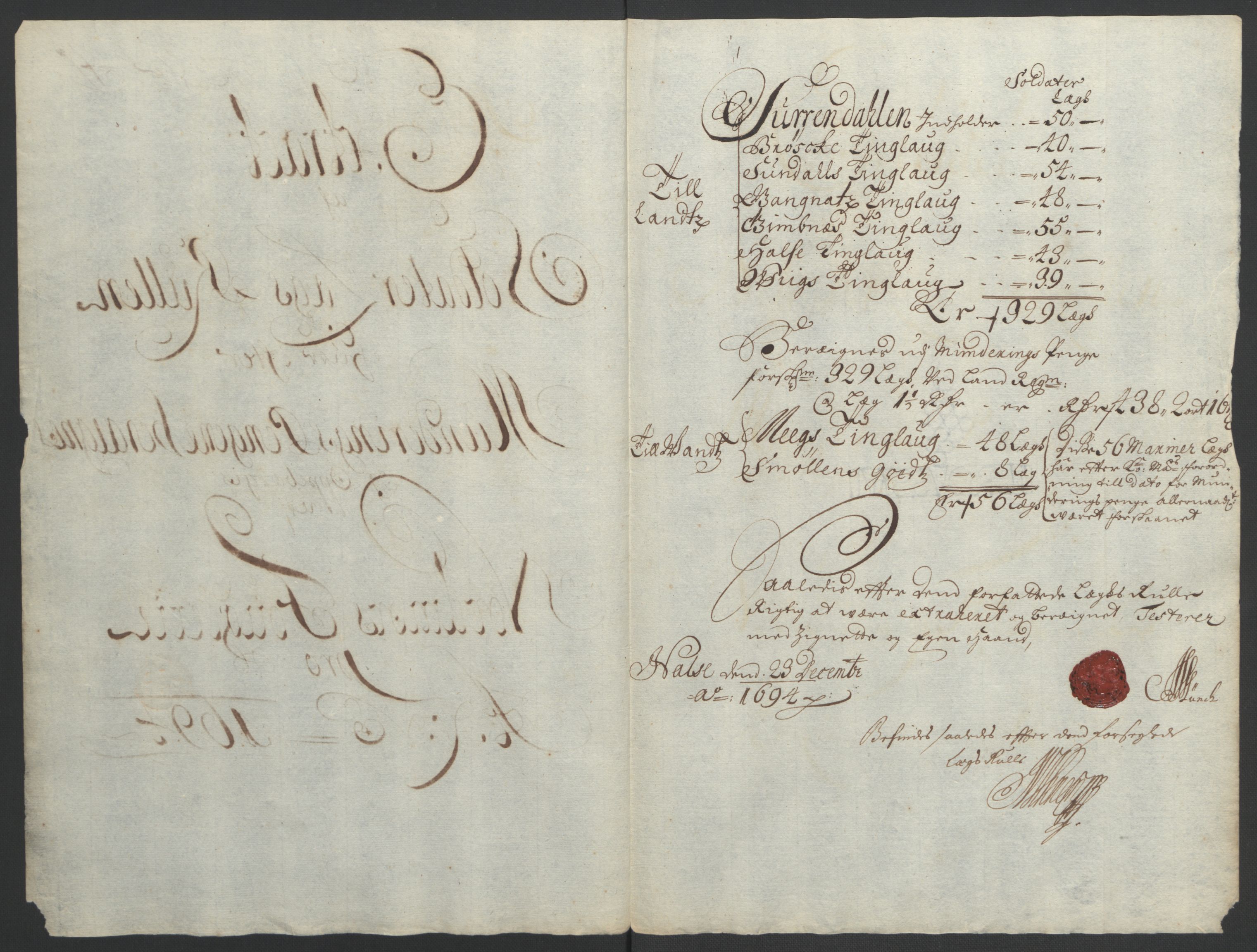 Rentekammeret inntil 1814, Reviderte regnskaper, Fogderegnskap, RA/EA-4092/R56/L3736: Fogderegnskap Nordmøre, 1694-1696, p. 96