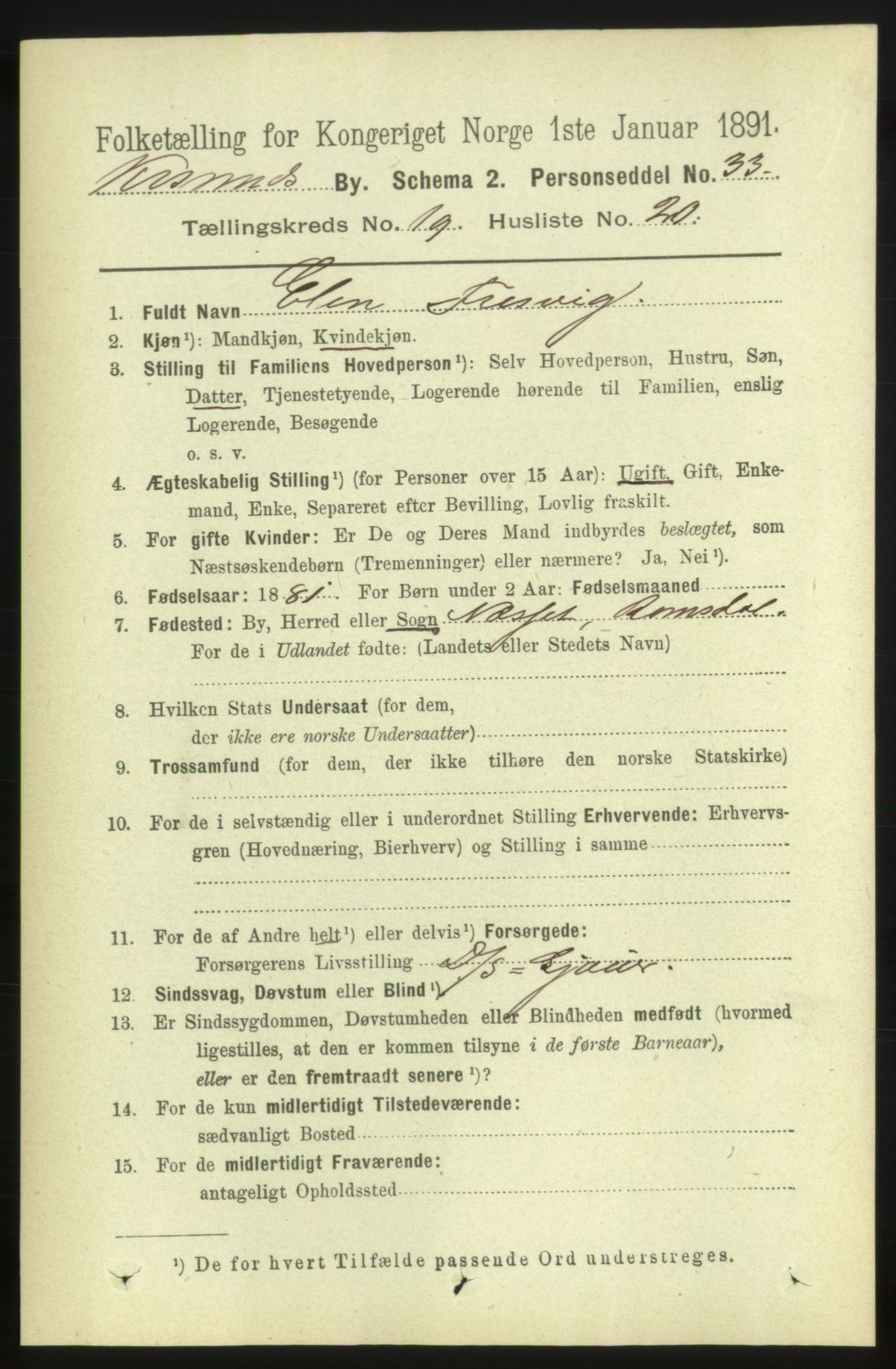 RA, 1891 census for 1503 Kristiansund, 1891, p. 12669