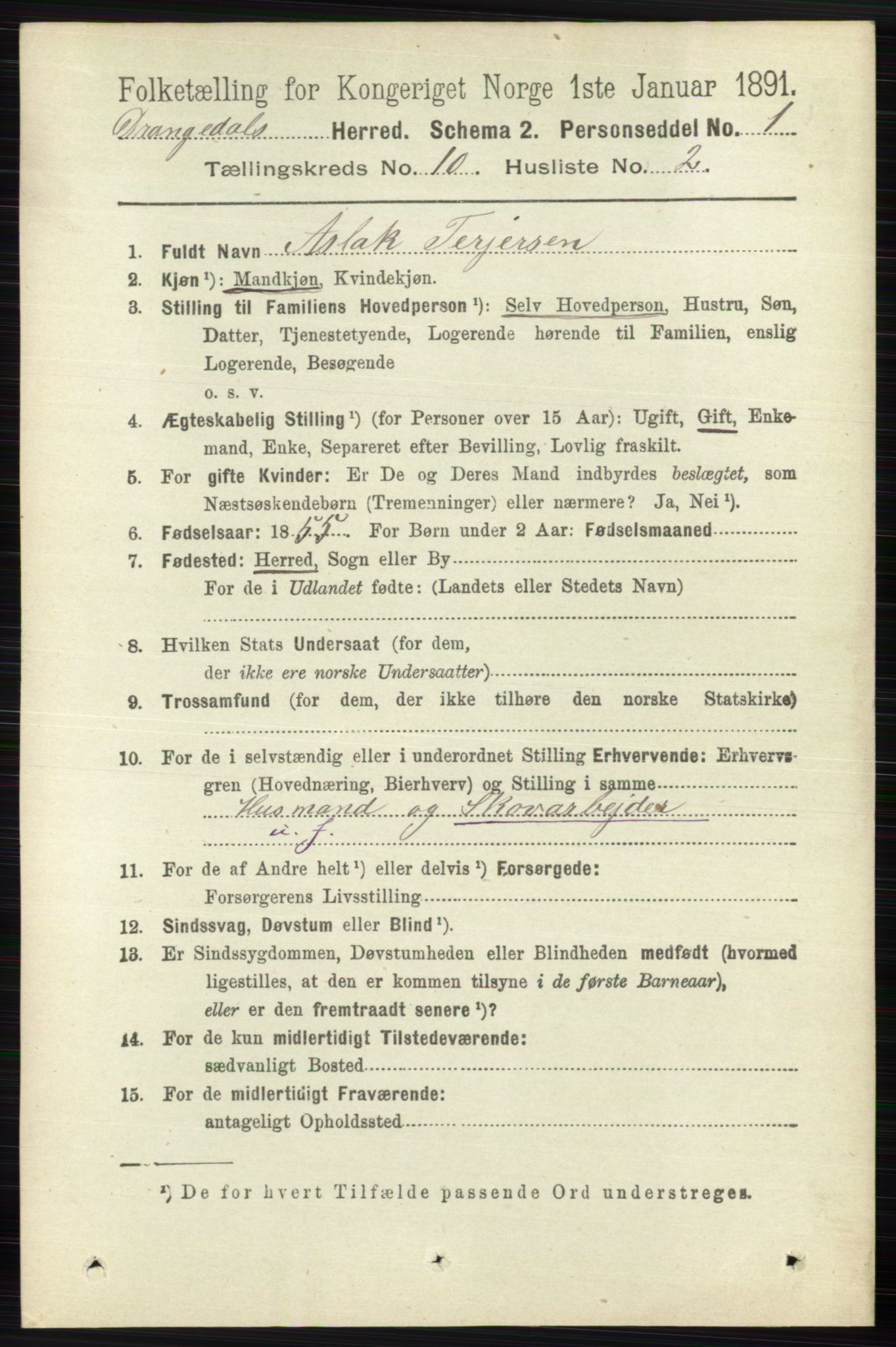 RA, 1891 census for 0817 Drangedal, 1891, p. 3421