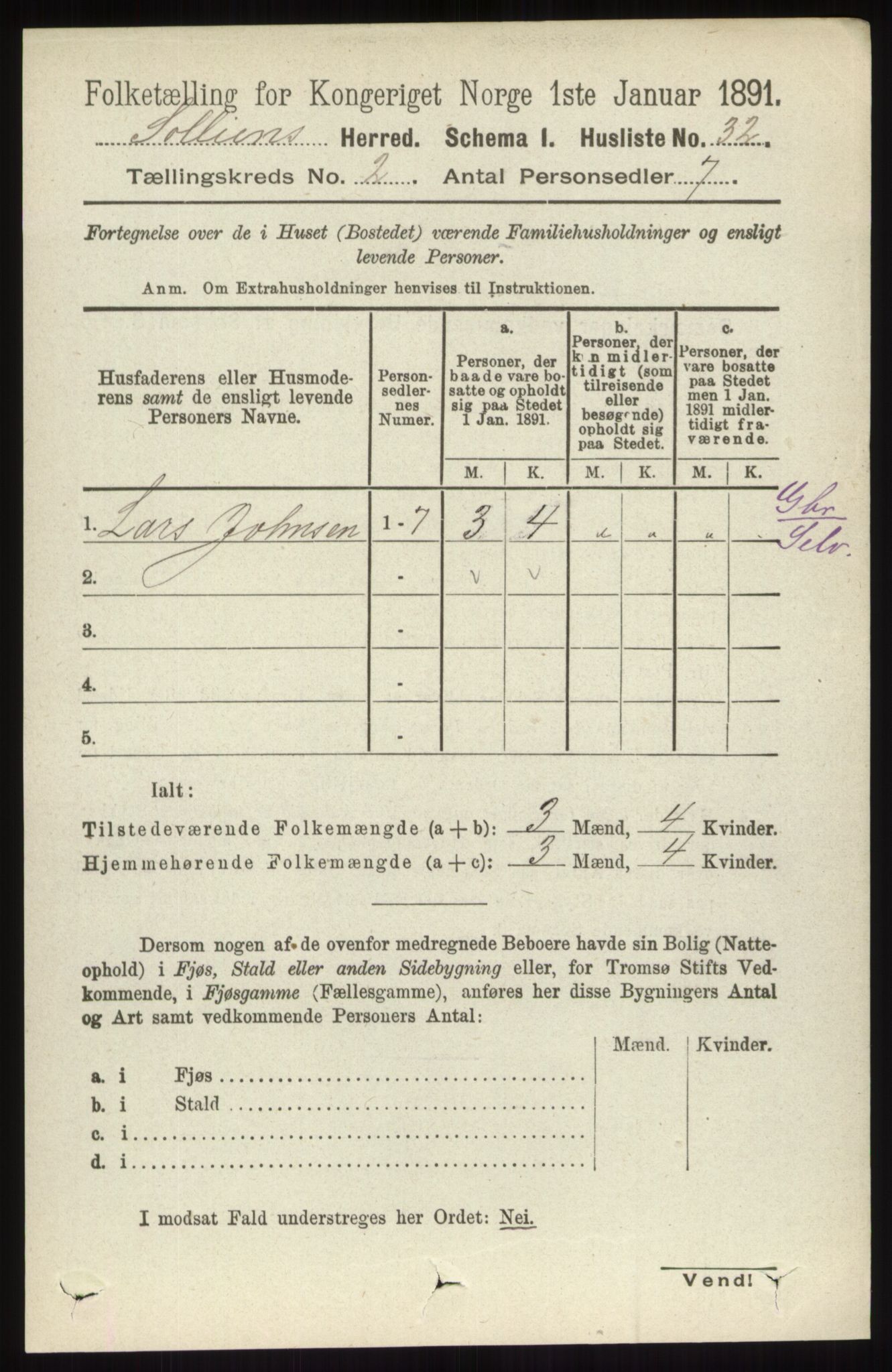 RA, 1891 census for 0431 Sollia, 1891, p. 396