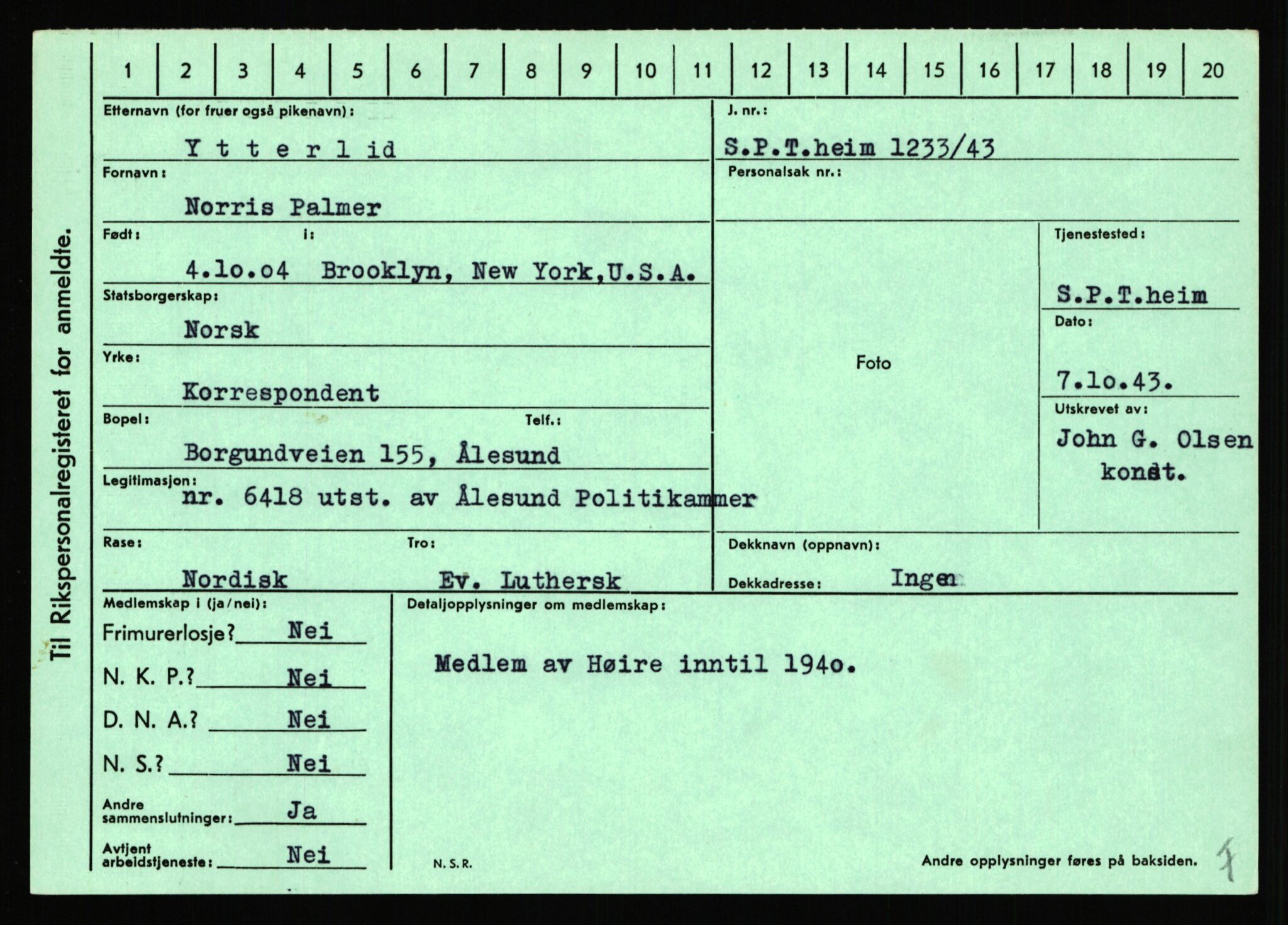 Statspolitiet - Hovedkontoret / Osloavdelingen, AV/RA-S-1329/C/Ca/L0016: Uberg - Øystese, 1943-1945, p. 3257