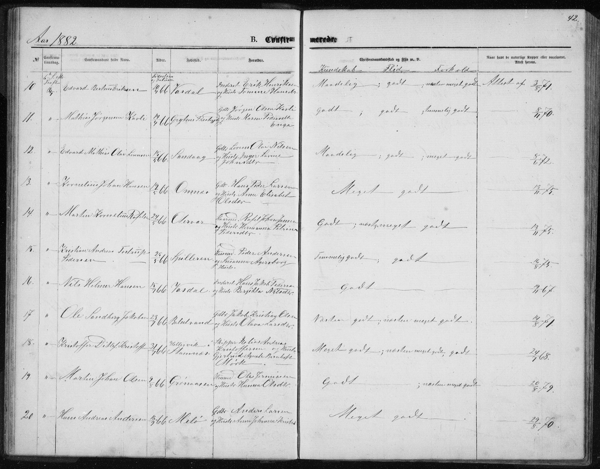 Ministerialprotokoller, klokkerbøker og fødselsregistre - Nordland, AV/SAT-A-1459/843/L0635: Parish register (copy) no. 843C04, 1872-1887, p. 42