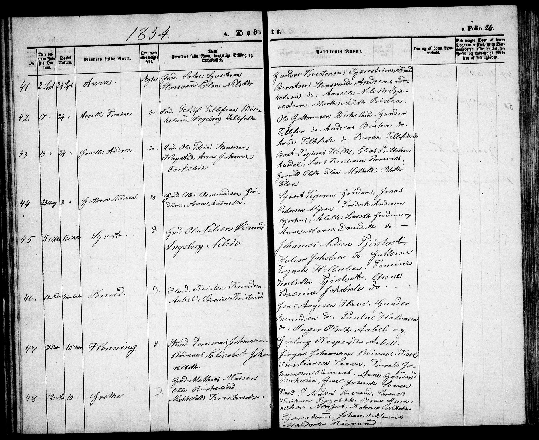 Birkenes sokneprestkontor, AV/SAK-1111-0004/F/Fb/L0002: Parish register (copy) no. B 2, 1849-1876, p. 26