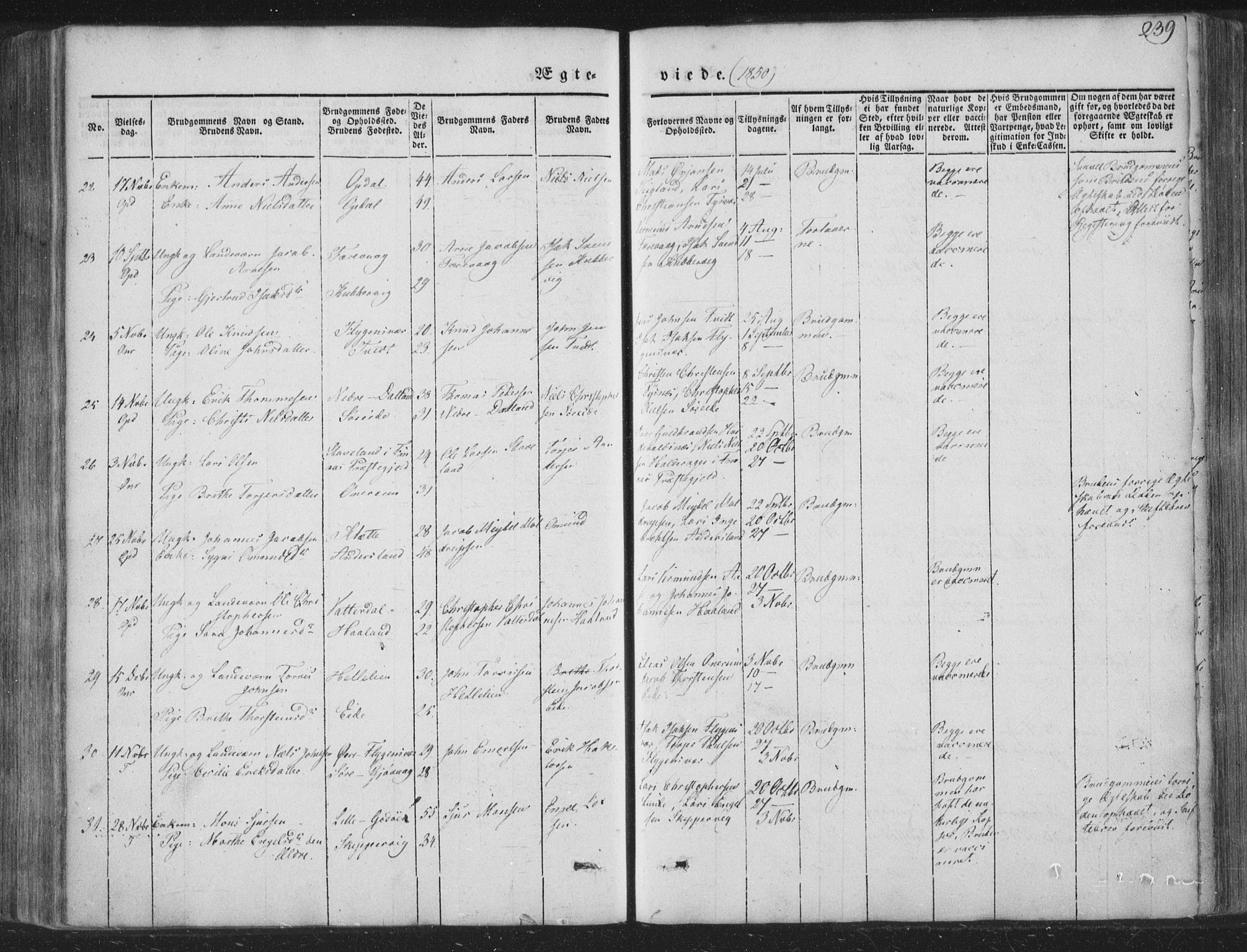 Tysnes sokneprestembete, AV/SAB-A-78601/H/Haa: Parish register (official) no. A 10, 1848-1859, p. 239