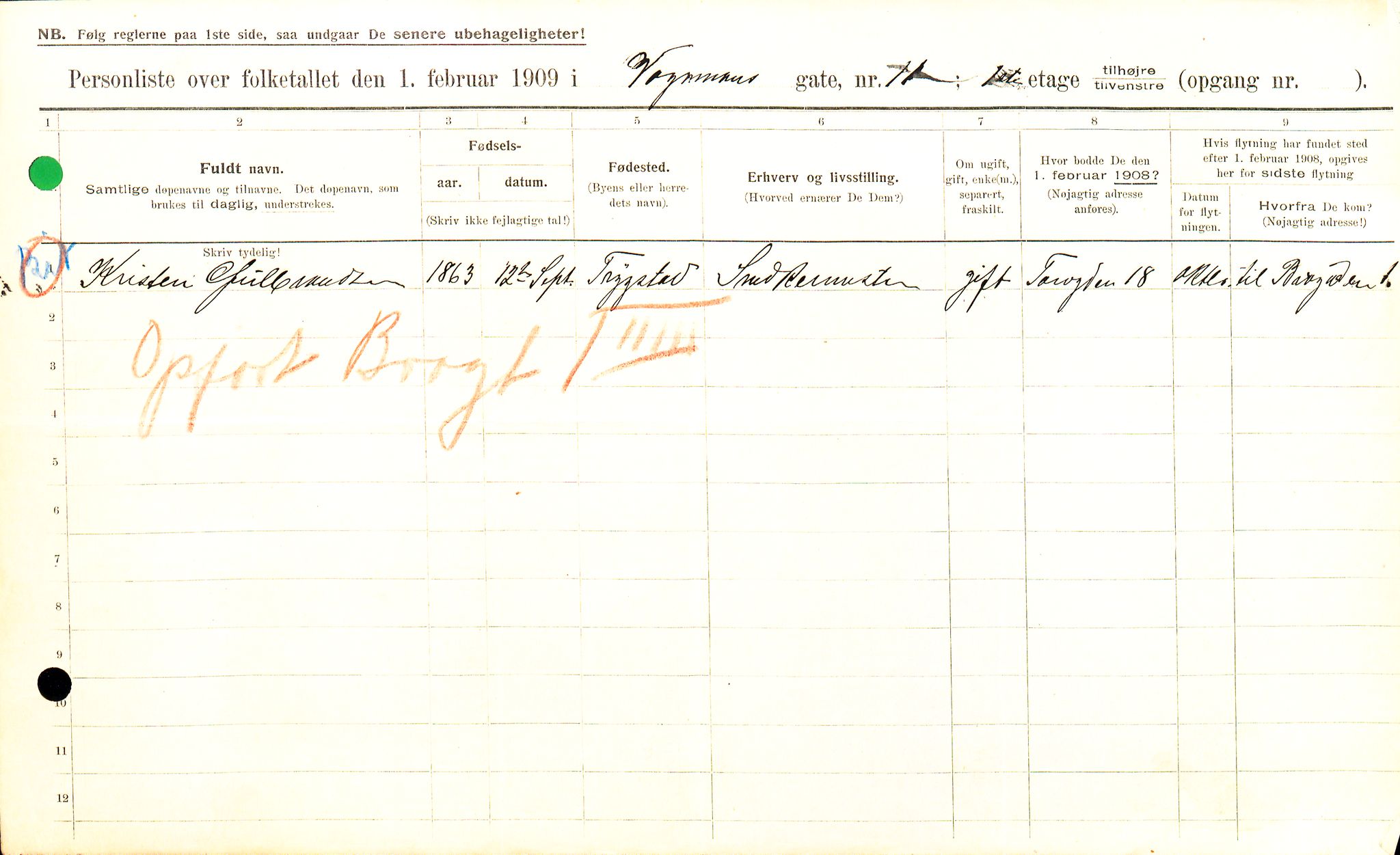 OBA, Municipal Census 1909 for Kristiania, 1909, p. 112632