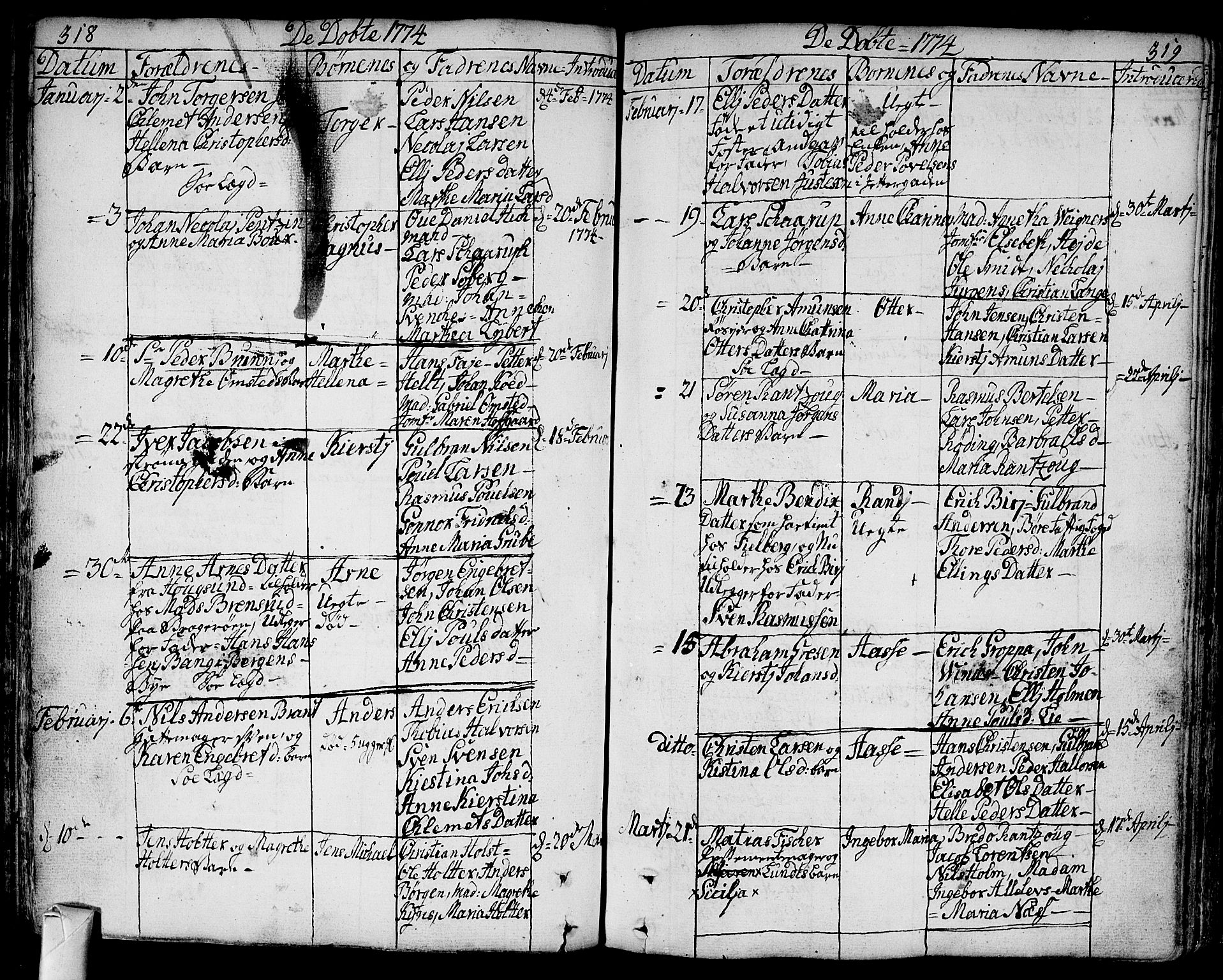 Bragernes kirkebøker, SAKO/A-6/F/Fa/L0005: Parish register (official) no. I 5, 1759-1781, p. 318-319