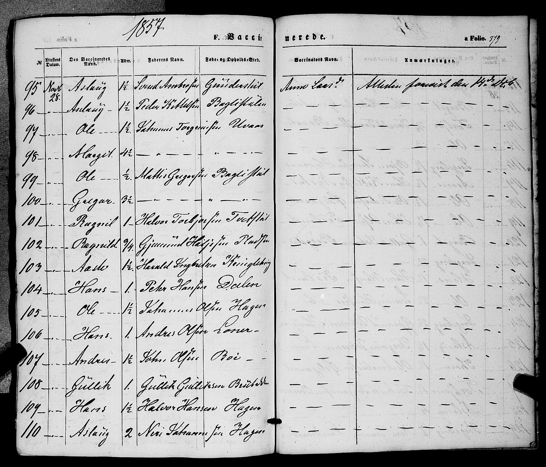 Hjartdal kirkebøker, AV/SAKO-A-270/F/Fa/L0008: Parish register (official) no. I 8, 1844-1859, p. 379