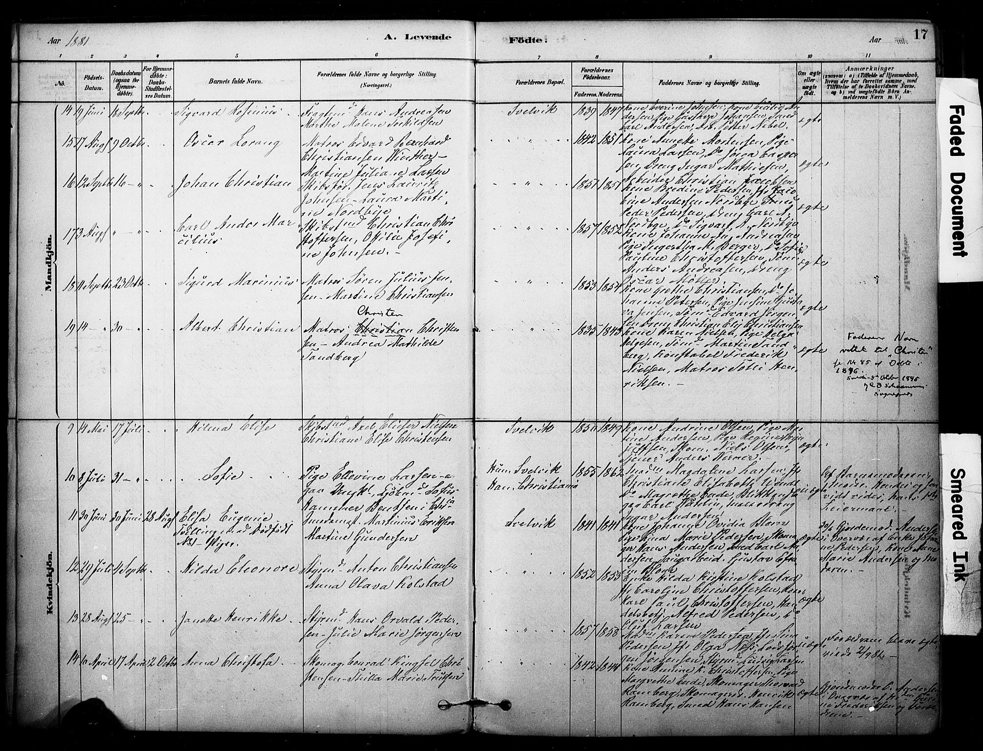 Strømm kirkebøker, AV/SAKO-A-322/F/Fb/L0001: Parish register (official) no. II 1, 1878-1899, p. 17