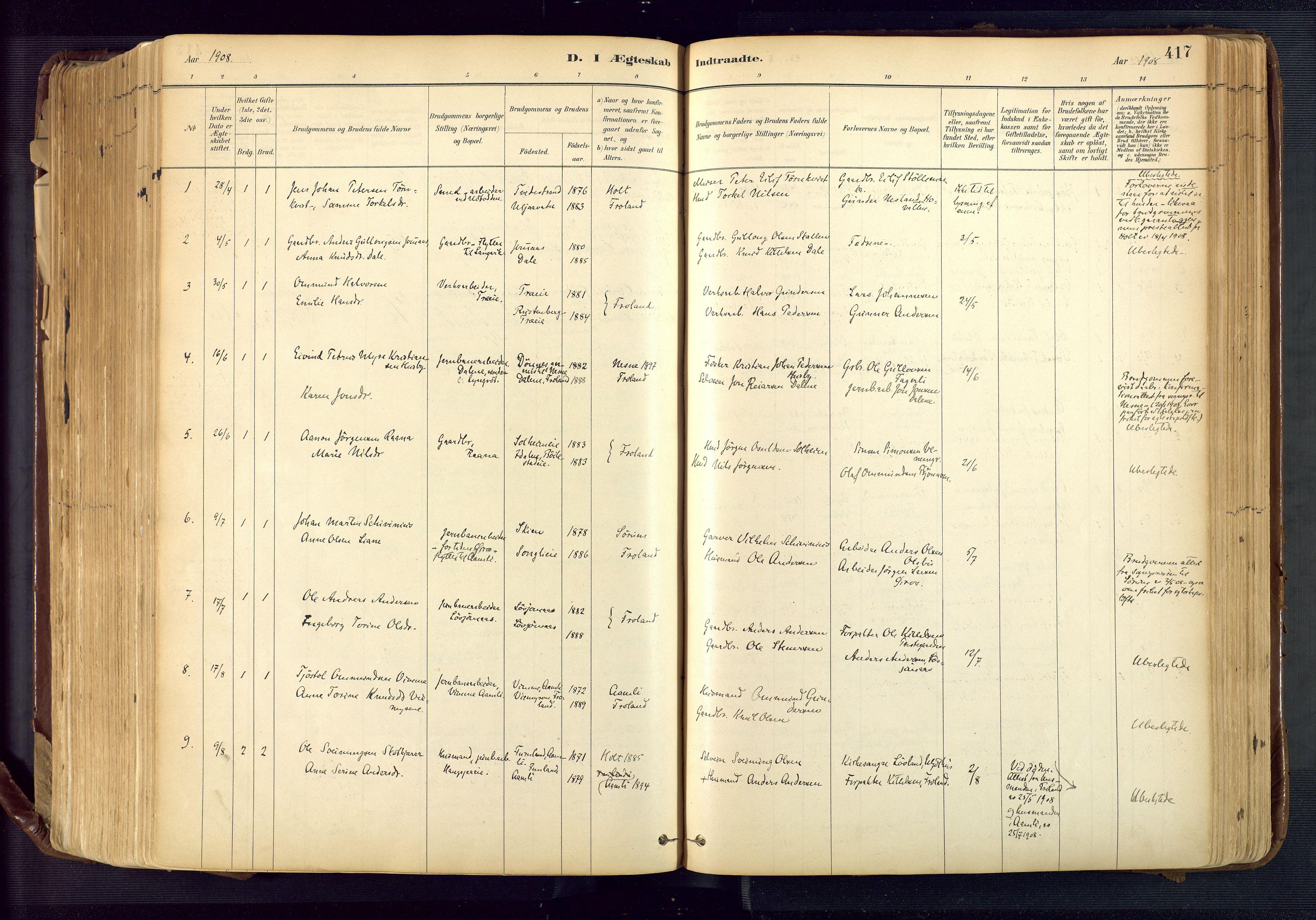 Froland sokneprestkontor, SAK/1111-0013/F/Fa/L0005: Parish register (official) no. A 5, 1882-1921, p. 417