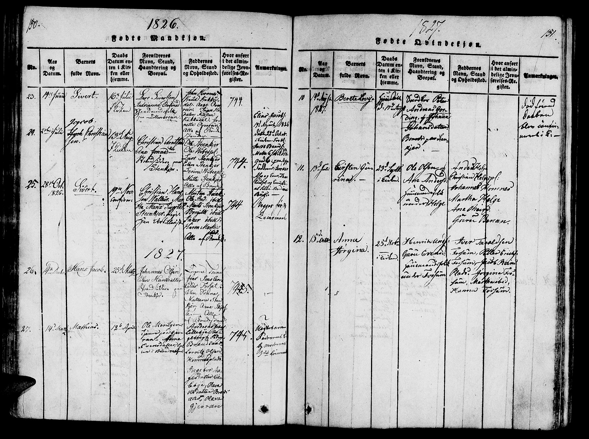 Ministerialprotokoller, klokkerbøker og fødselsregistre - Nord-Trøndelag, SAT/A-1458/746/L0441: Parish register (official) no. 746A03 /3, 1816-1827, p. 150-151