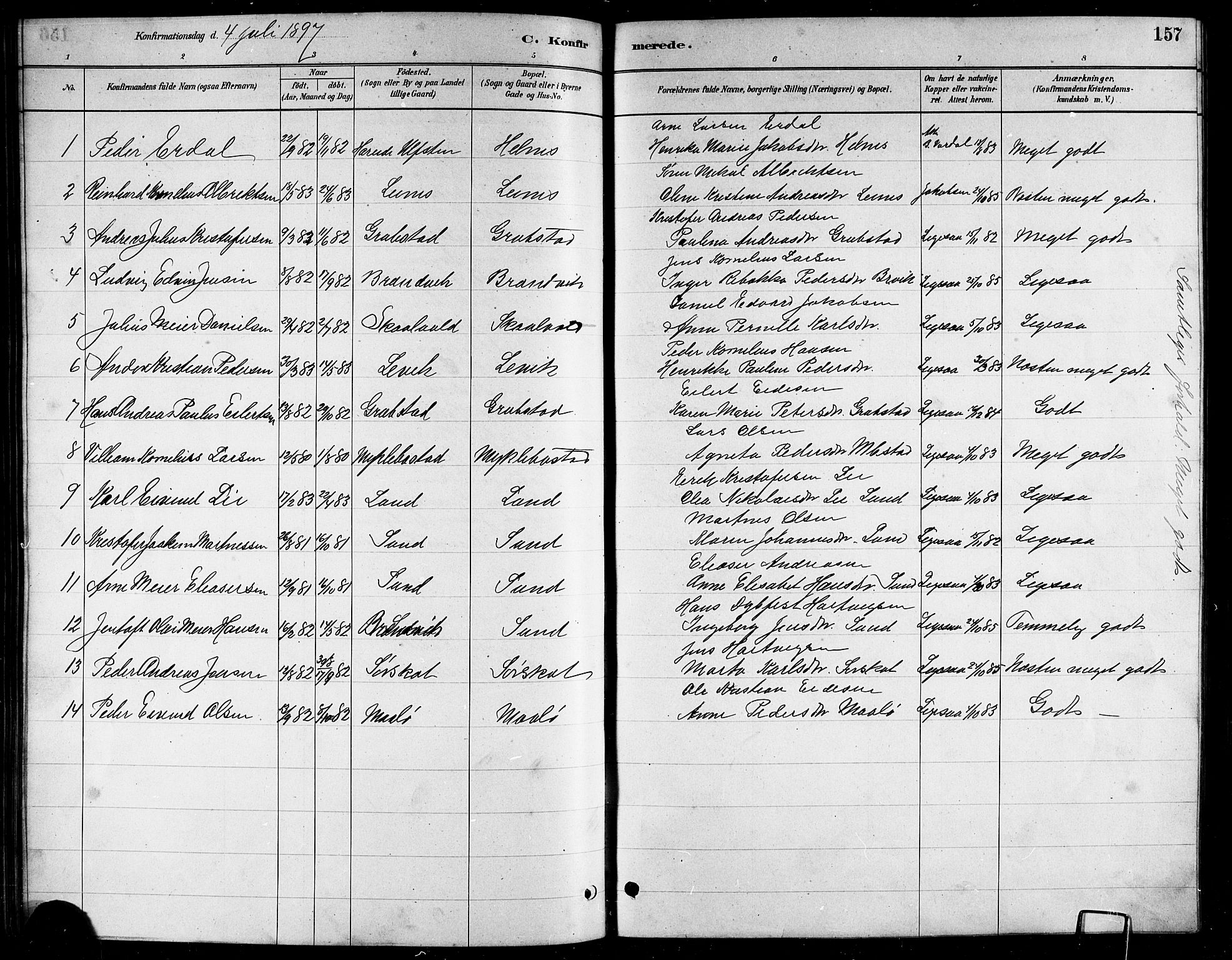 Ministerialprotokoller, klokkerbøker og fødselsregistre - Nordland, AV/SAT-A-1459/857/L0828: Parish register (copy) no. 857C03, 1879-1908, p. 157