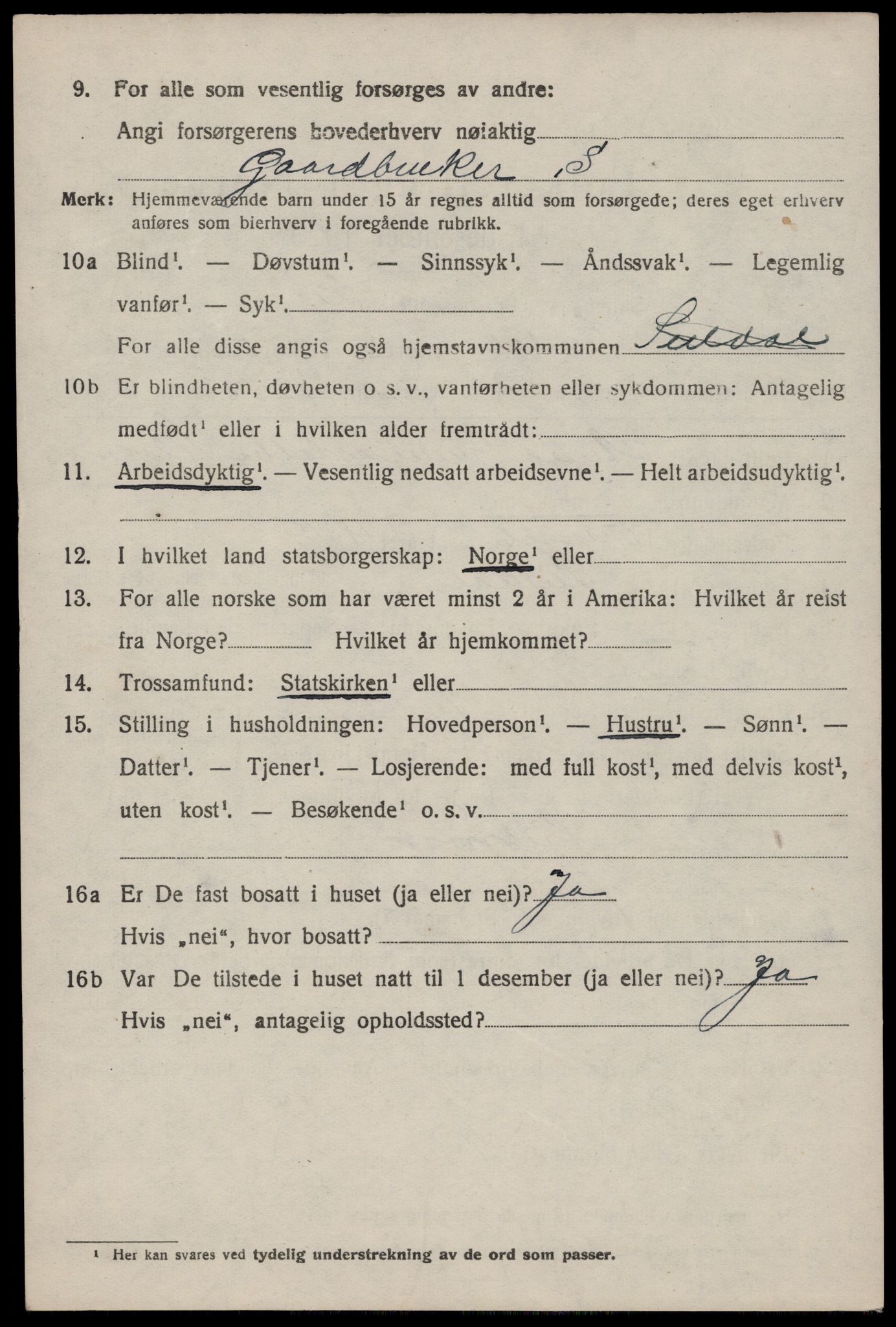 SAST, 1920 census for Suldal, 1920, p. 2157