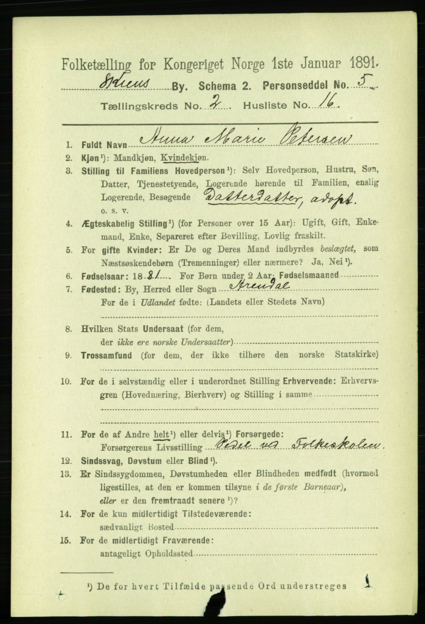 RA, 1891 census for 0806 Skien, 1891, p. 2461