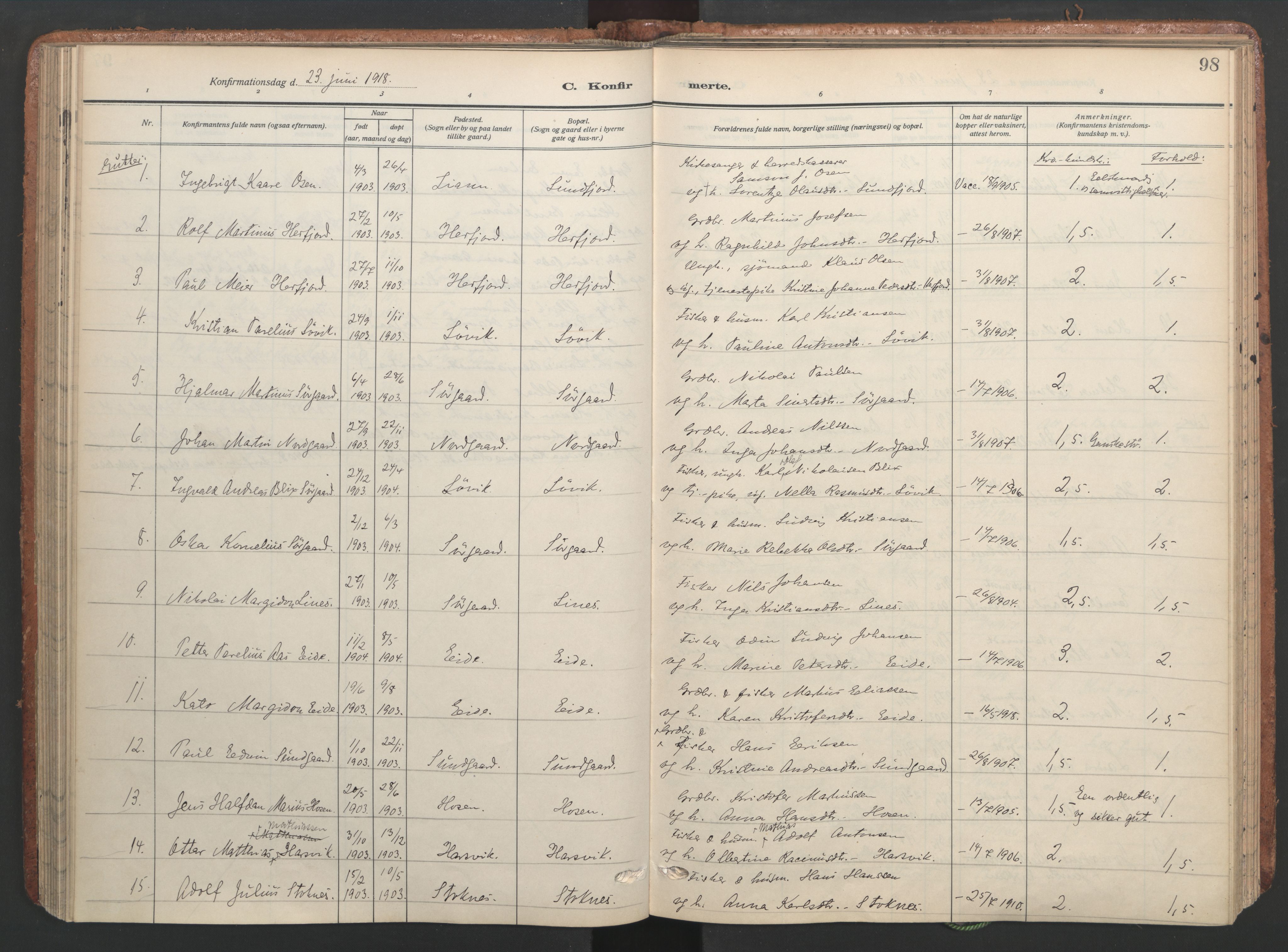 Ministerialprotokoller, klokkerbøker og fødselsregistre - Sør-Trøndelag, SAT/A-1456/656/L0694: Parish register (official) no. 656A03, 1914-1931, p. 98