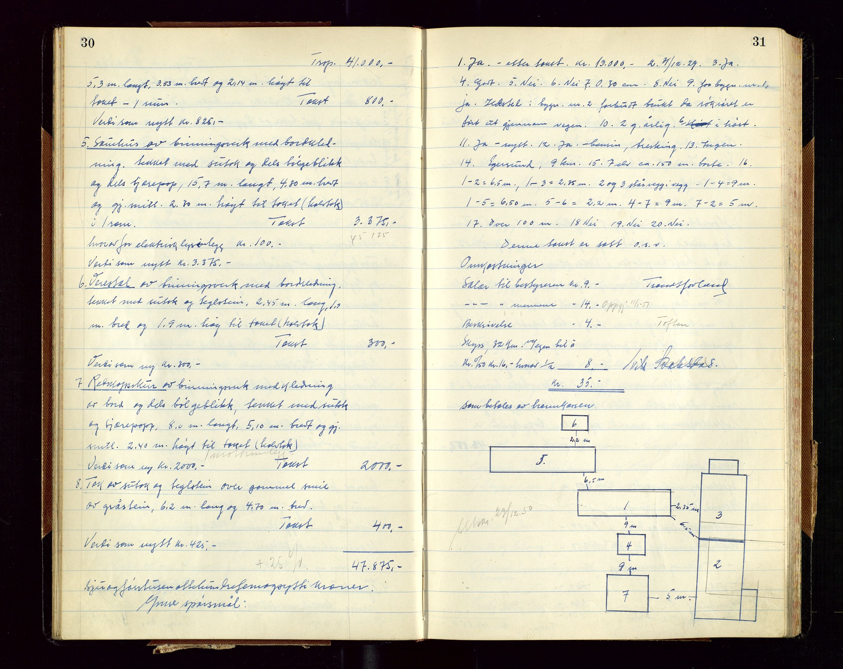 Helleland lensmannskontor, SAST/A-100209/Goa/L0003: "Branntakstprotokoll", 1950-1955, p. 30-31