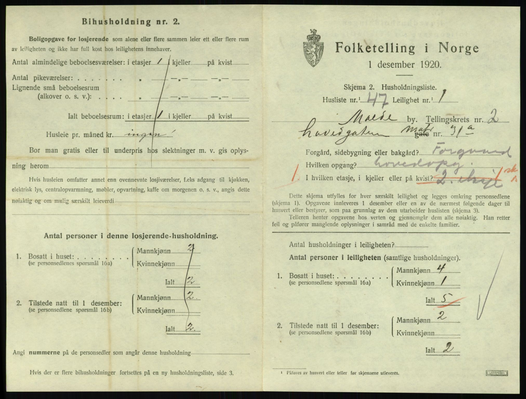 SAT, 1920 census for Molde, 1920, p. 1085