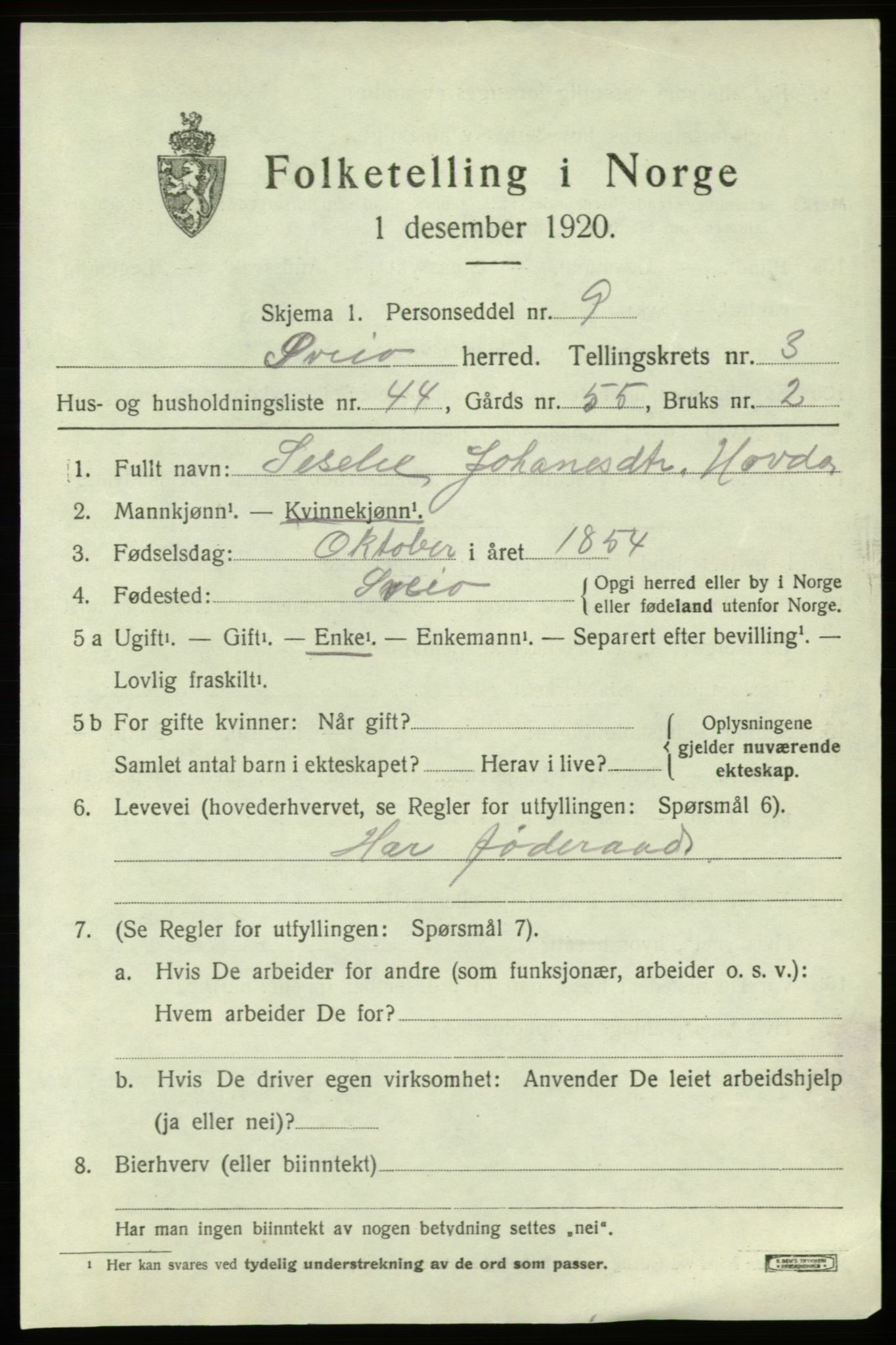 SAB, 1920 census for Sveio, 1920, p. 2026