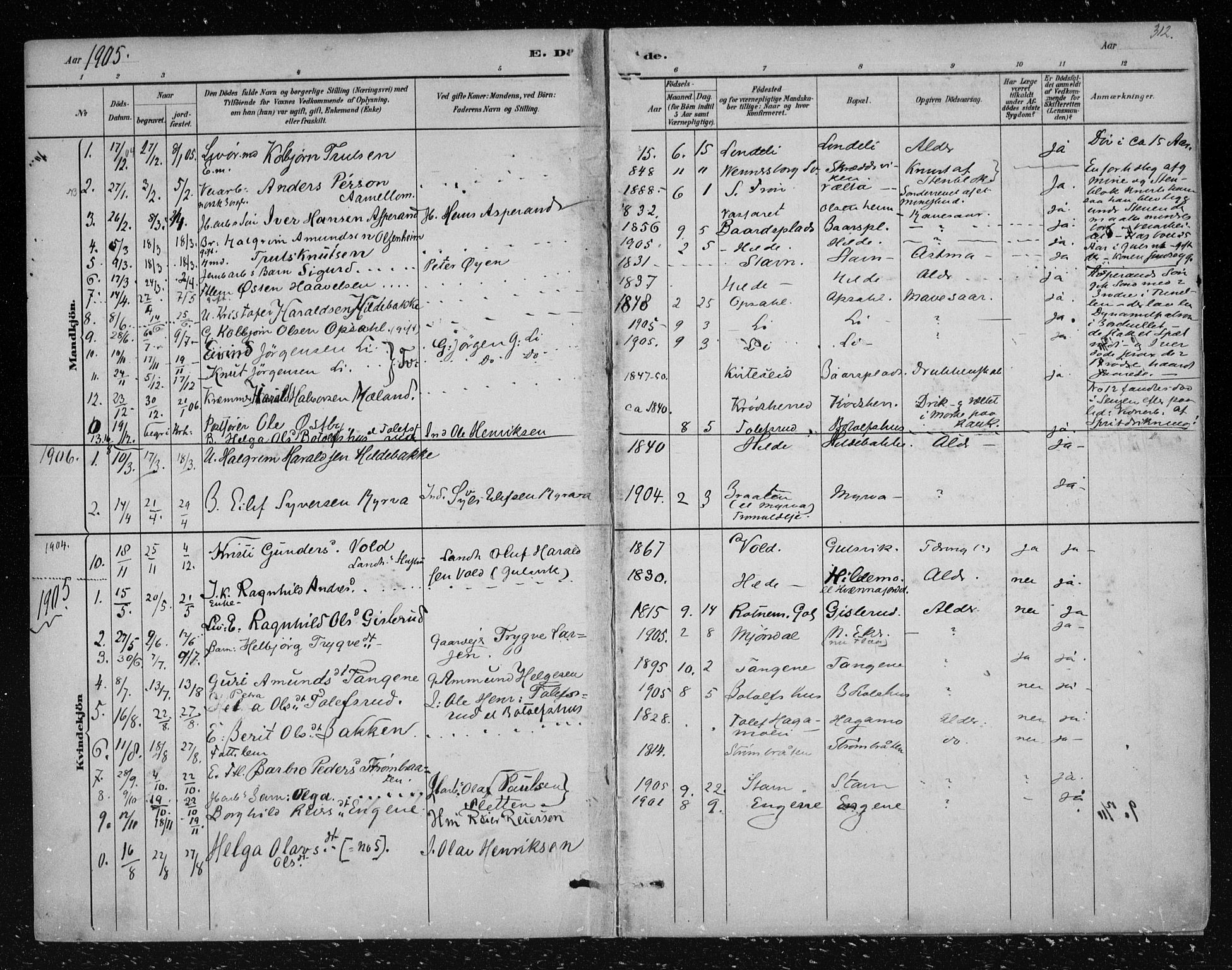 Nes kirkebøker, AV/SAKO-A-236/F/Fa/L0012: Parish register (official) no. 12, 1881-1917, p. 312