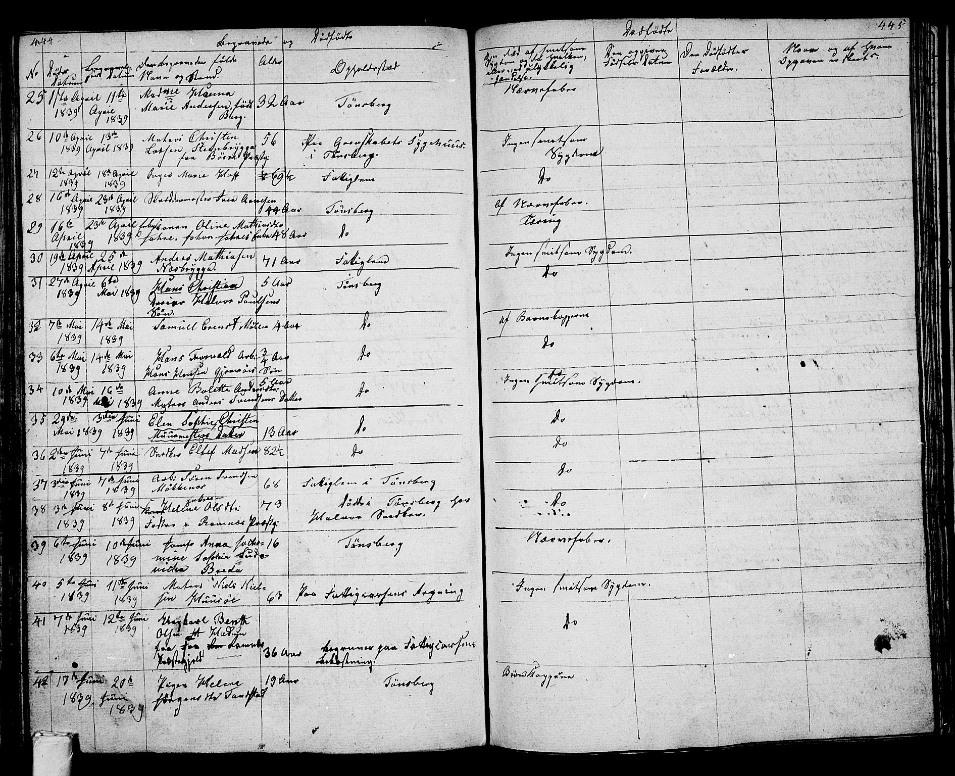 Tønsberg kirkebøker, AV/SAKO-A-330/G/Ga/L0002: Parish register (copy) no. 2, 1827-1854, p. 444-445