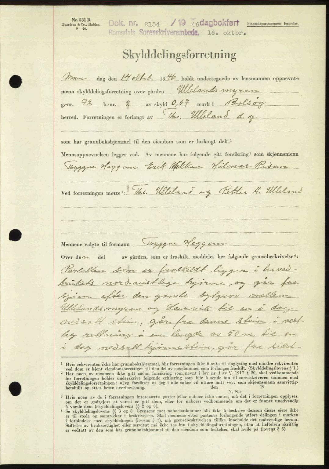 Romsdal sorenskriveri, AV/SAT-A-4149/1/2/2C: Mortgage book no. A21, 1946-1946, Diary no: : 2134/1946