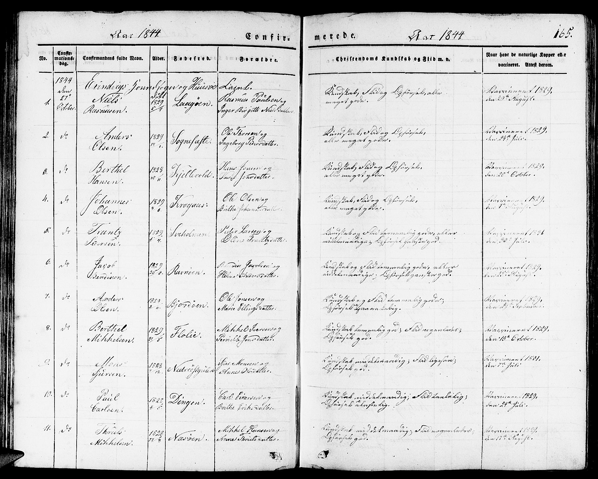 Gulen sokneprestembete, AV/SAB-A-80201/H/Haa/Haaa/L0020: Parish register (official) no. A 20, 1837-1847, p. 165