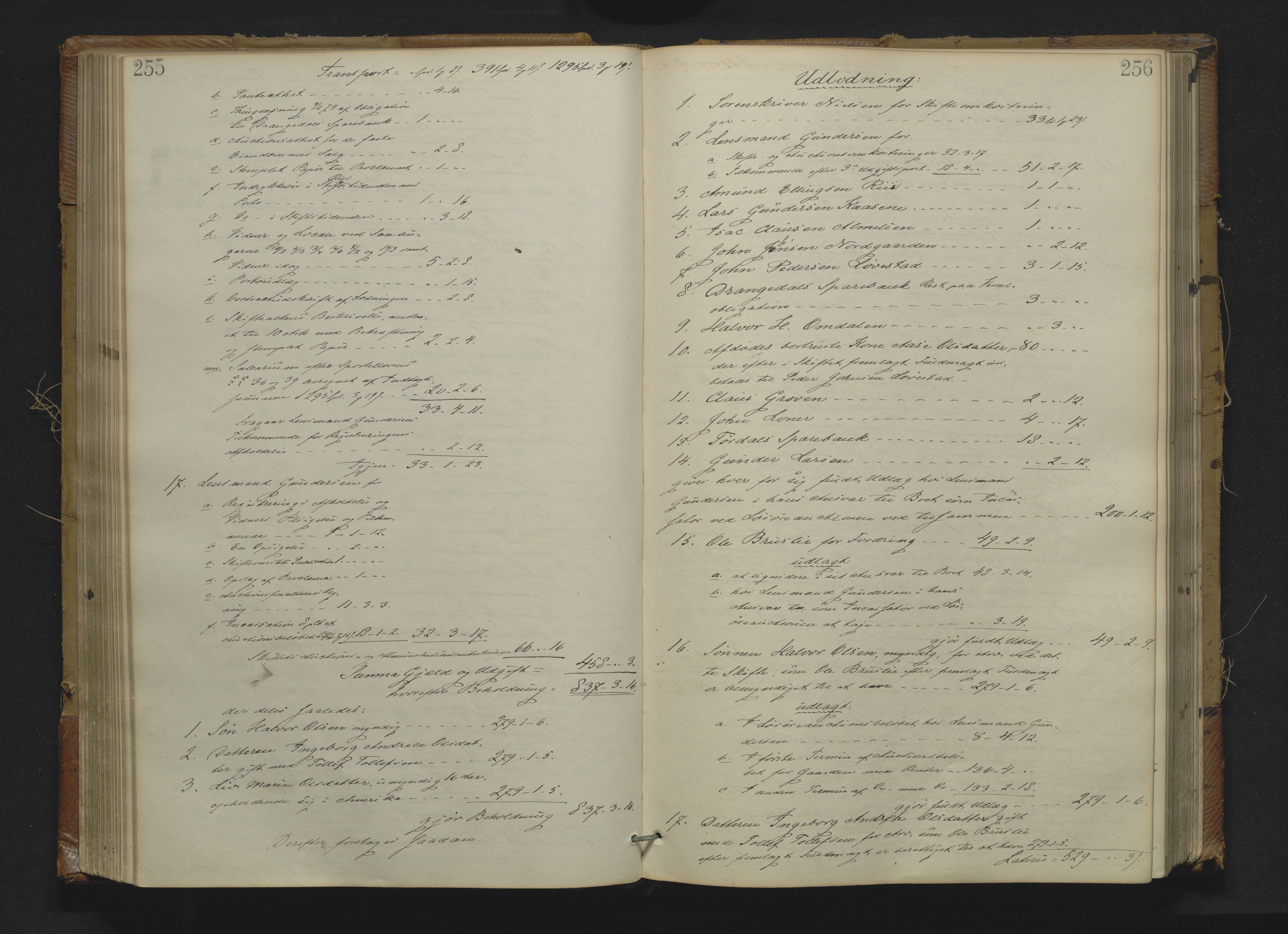 Bamble sorenskriveri, AV/SAKO-A-214/H/Hb/Hbd/L0008: Skifteutlodningsprotokoll, 1870-1882, p. 255-256