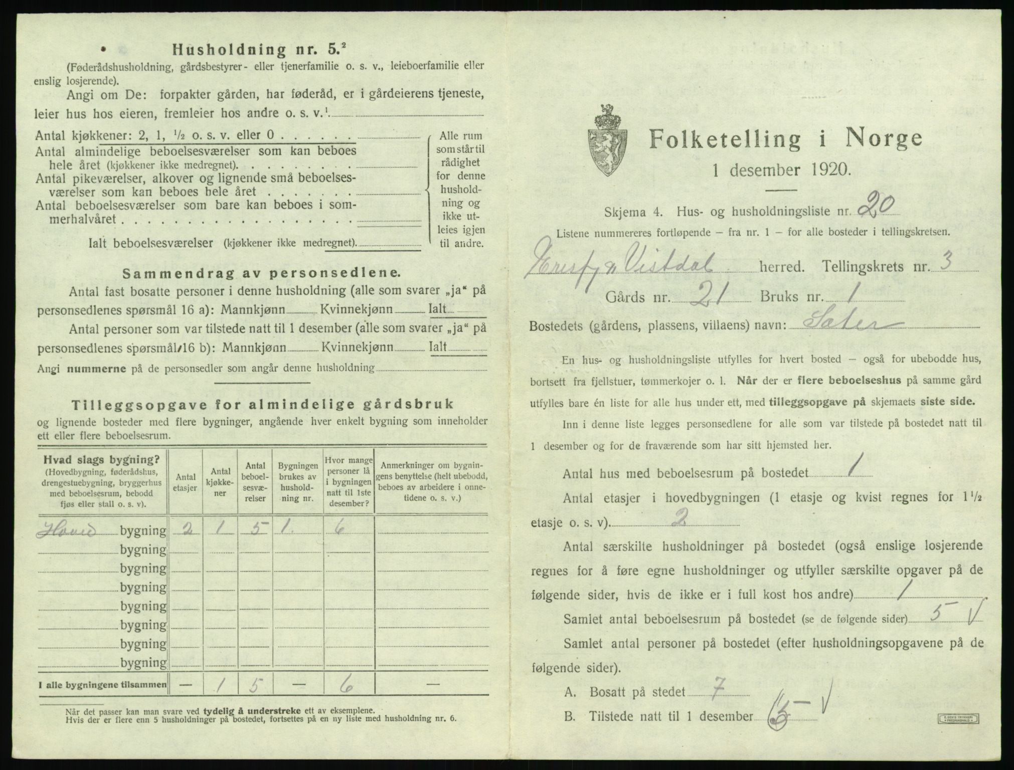 SAT, 1920 census for Eresfjord og Vistdal, 1920, p. 271