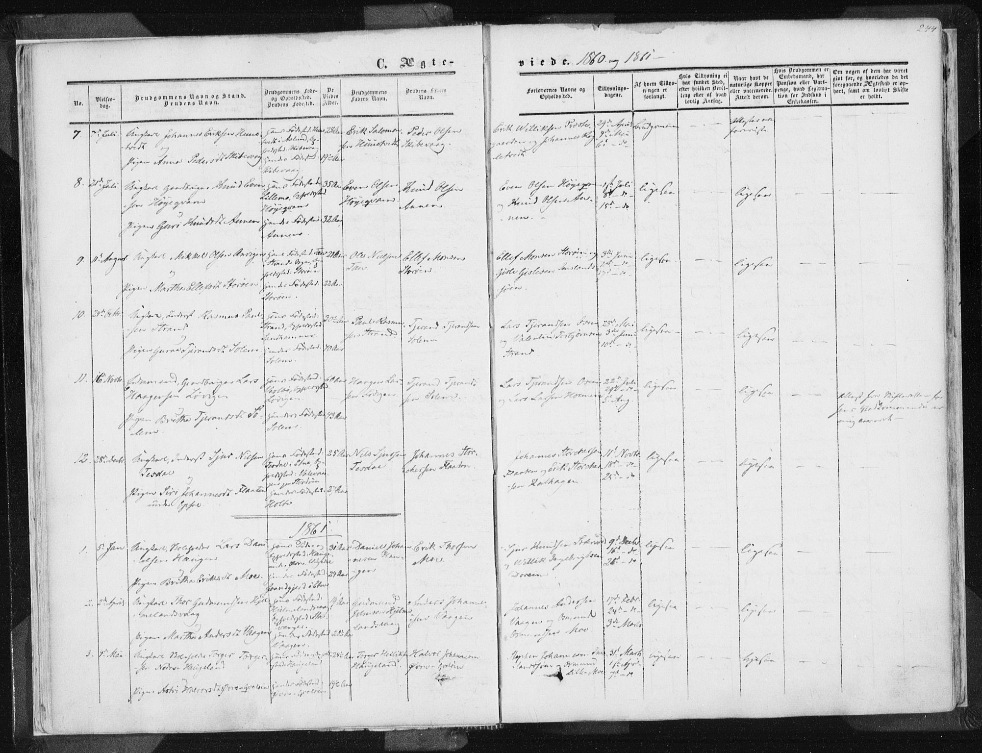 Vikedal sokneprestkontor, AV/SAST-A-101840/01/IV: Parish register (official) no. A 6.2, 1851-1867, p. 244