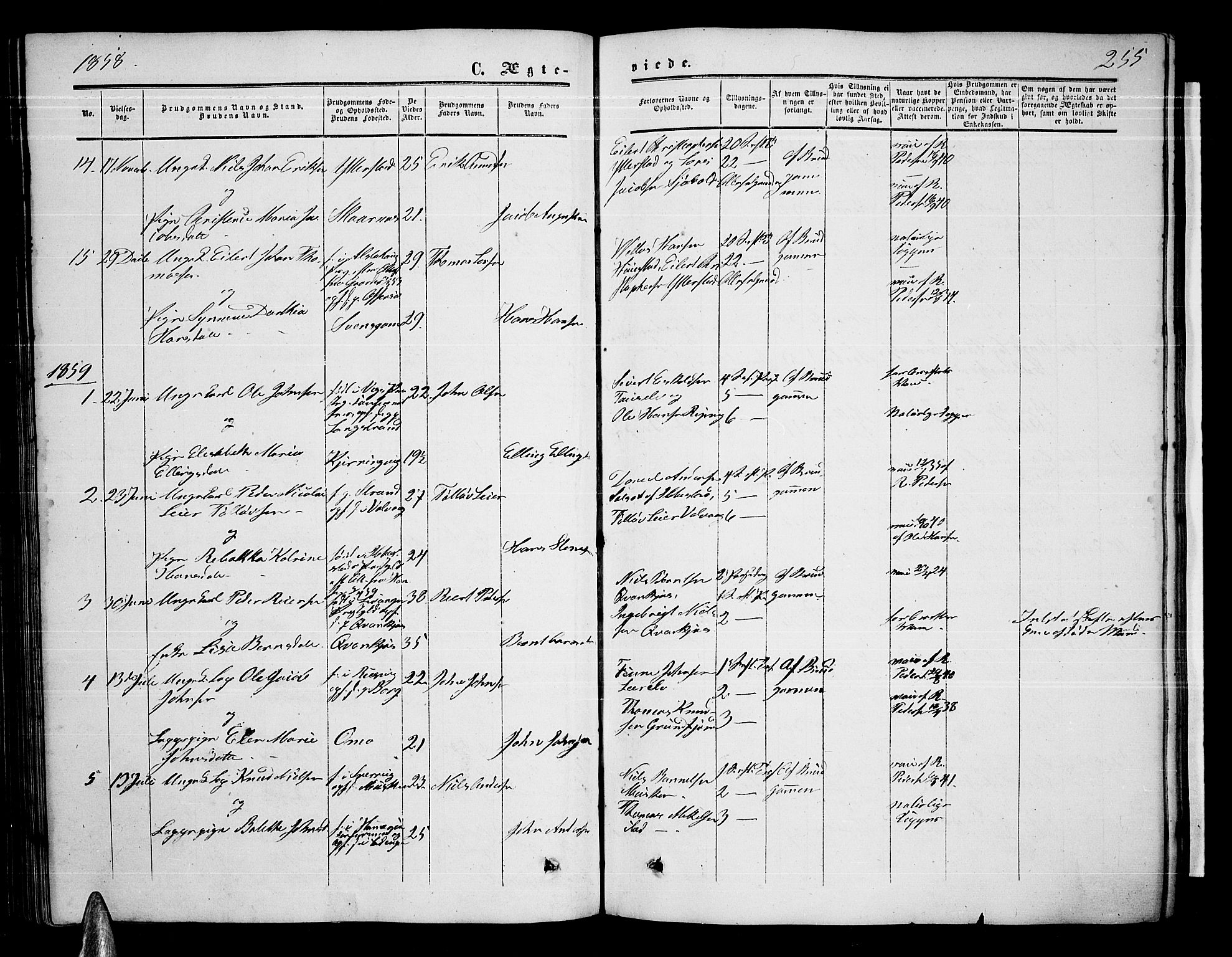 Ministerialprotokoller, klokkerbøker og fødselsregistre - Nordland, AV/SAT-A-1459/872/L1046: Parish register (copy) no. 872C02, 1852-1879, p. 255