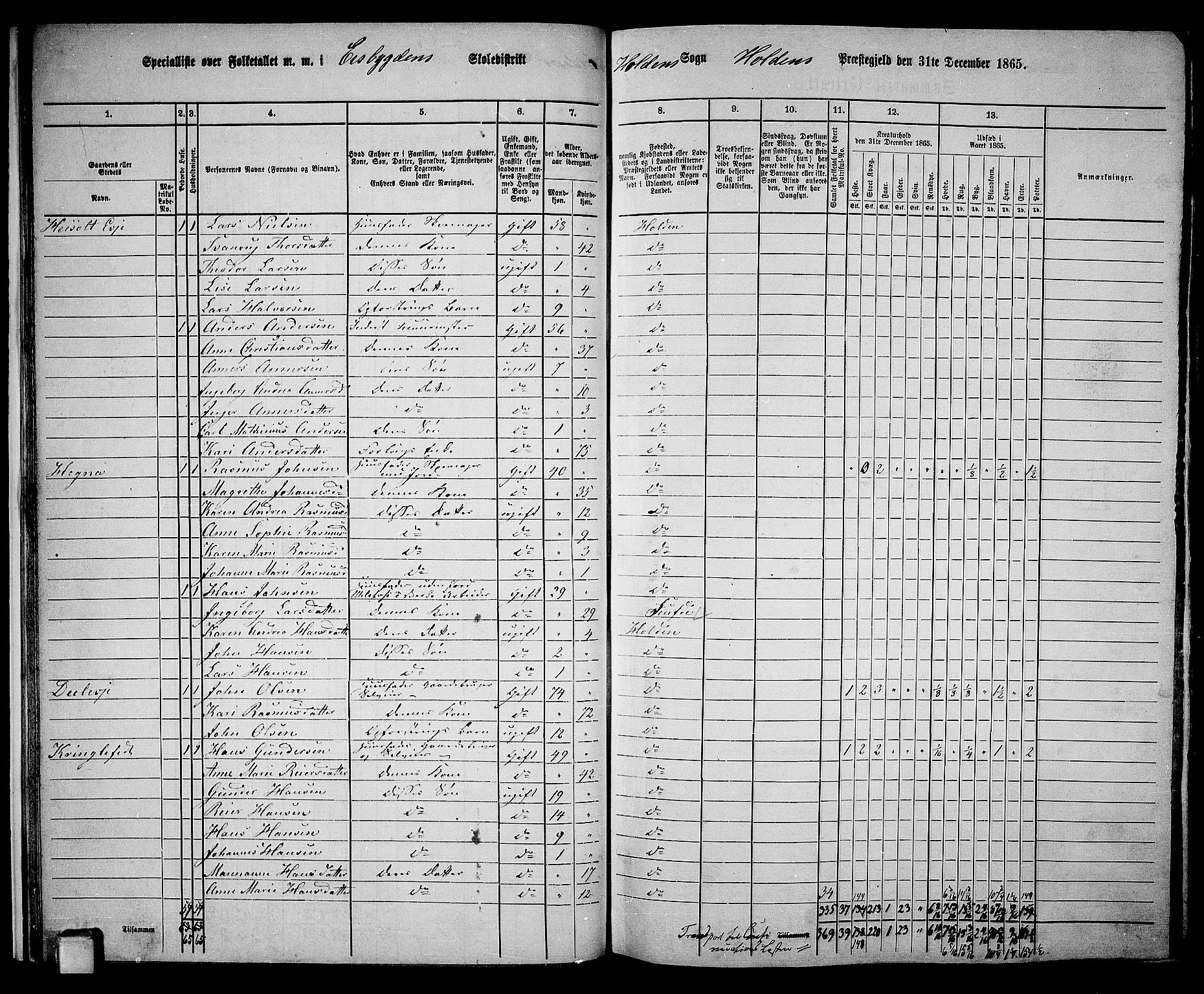 RA, 1865 census for Holla, 1865, p. 23