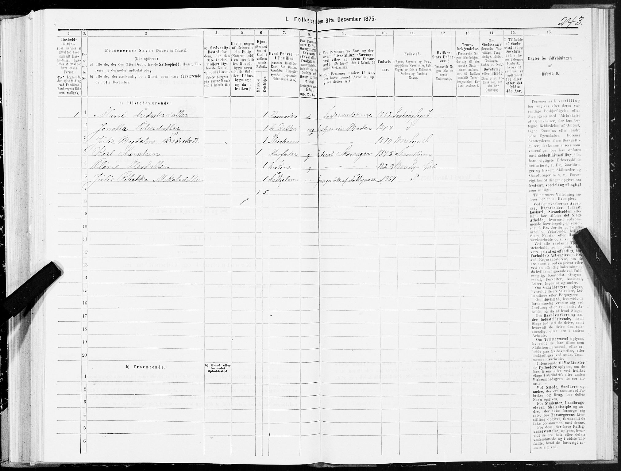 SAT, 1875 census for 1731P Sparbu, 1875, p. 2243