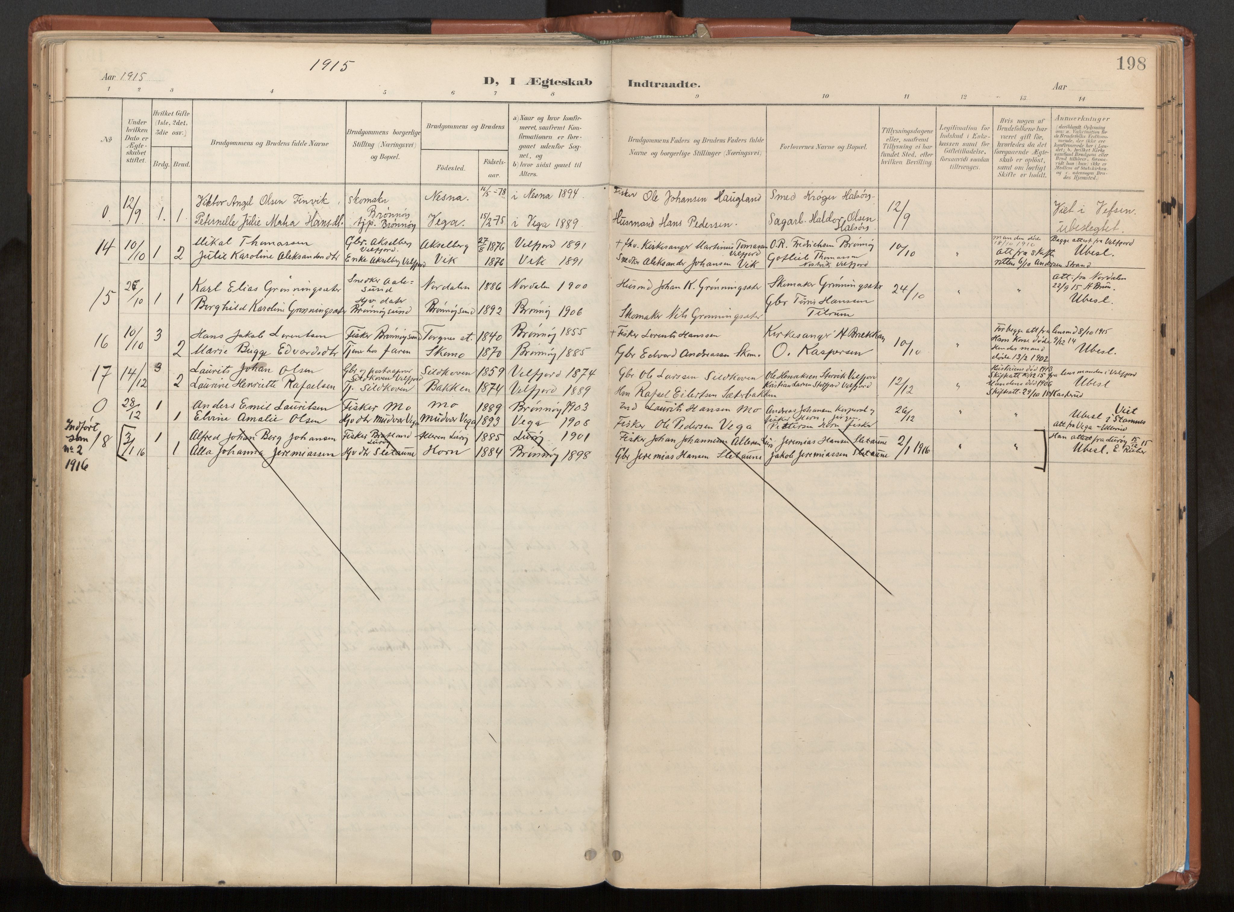 Ministerialprotokoller, klokkerbøker og fødselsregistre - Nordland, SAT/A-1459/813/L0201: Parish register (official) no. 813A11, 1901-1918, p. 198