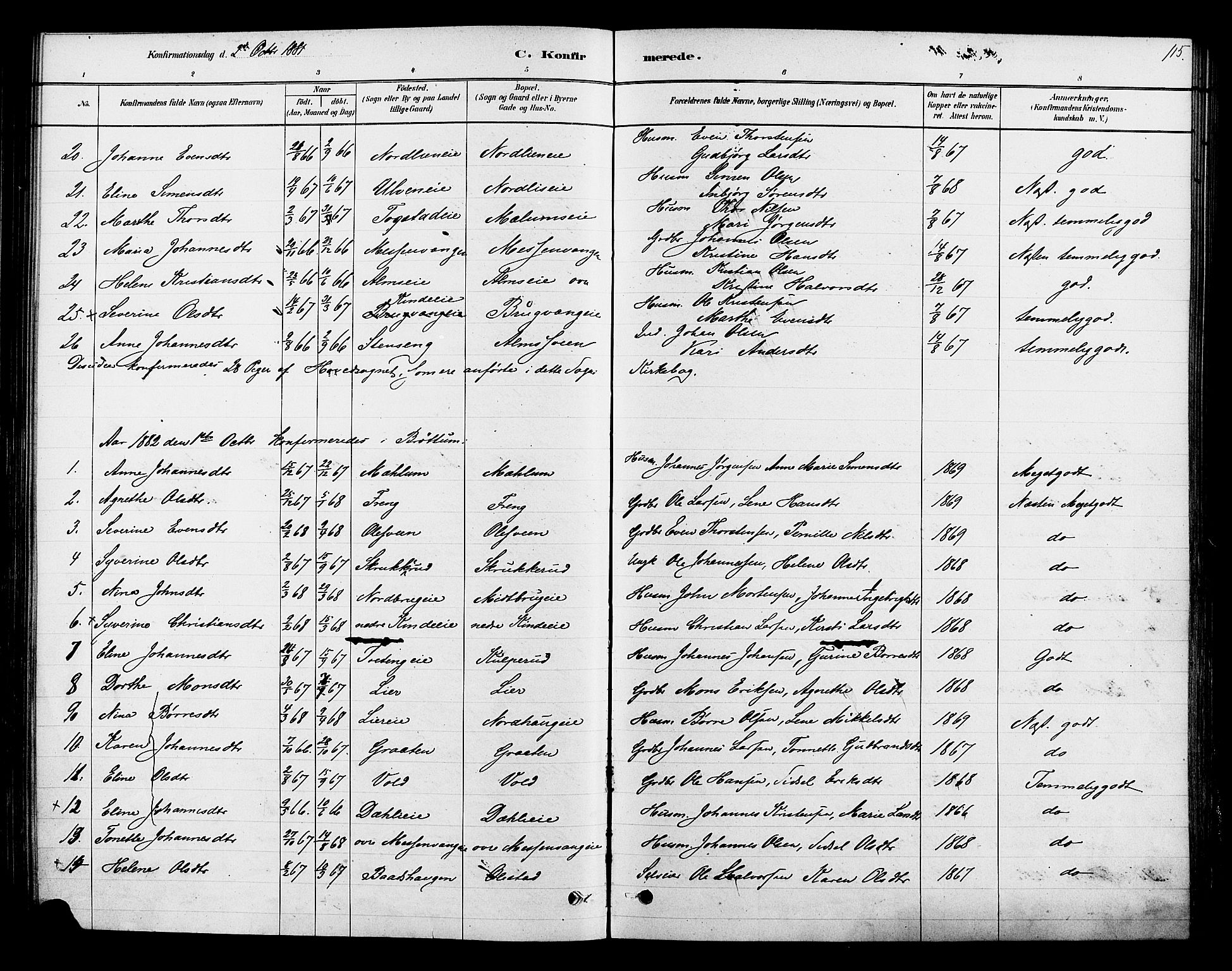 Ringsaker prestekontor, AV/SAH-PREST-014/K/Ka/L0013: Parish register (official) no. 13, 1879-1890, p. 115