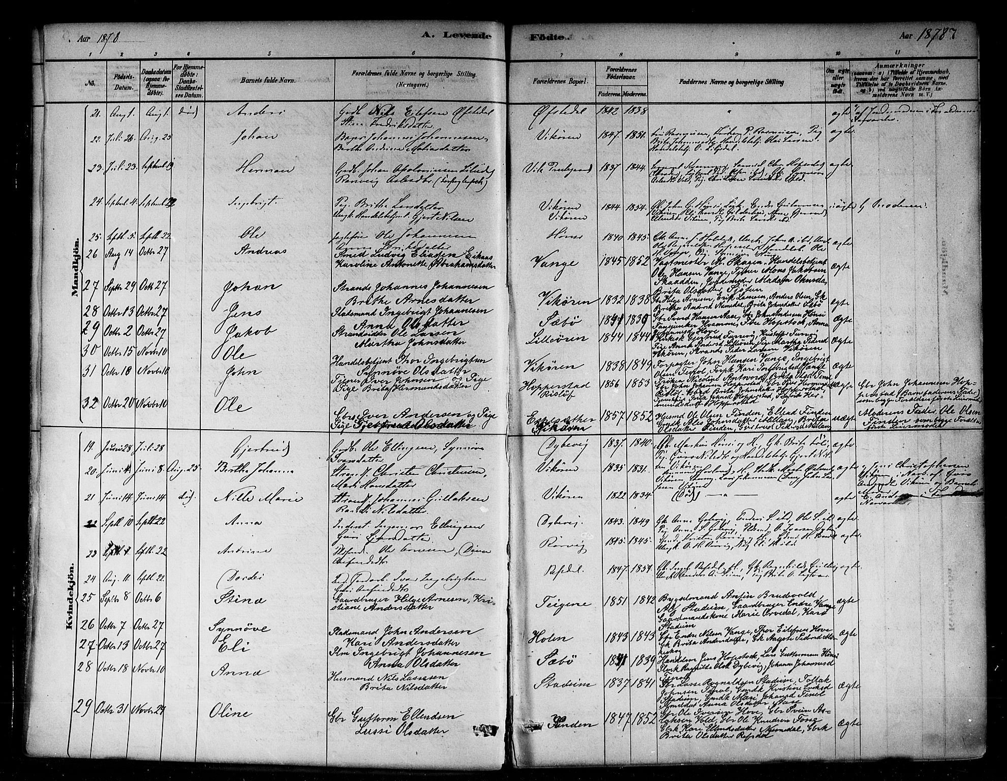Vik sokneprestembete, SAB/A-81501: Parish register (official) no. B 1, 1878-1890, p. 7