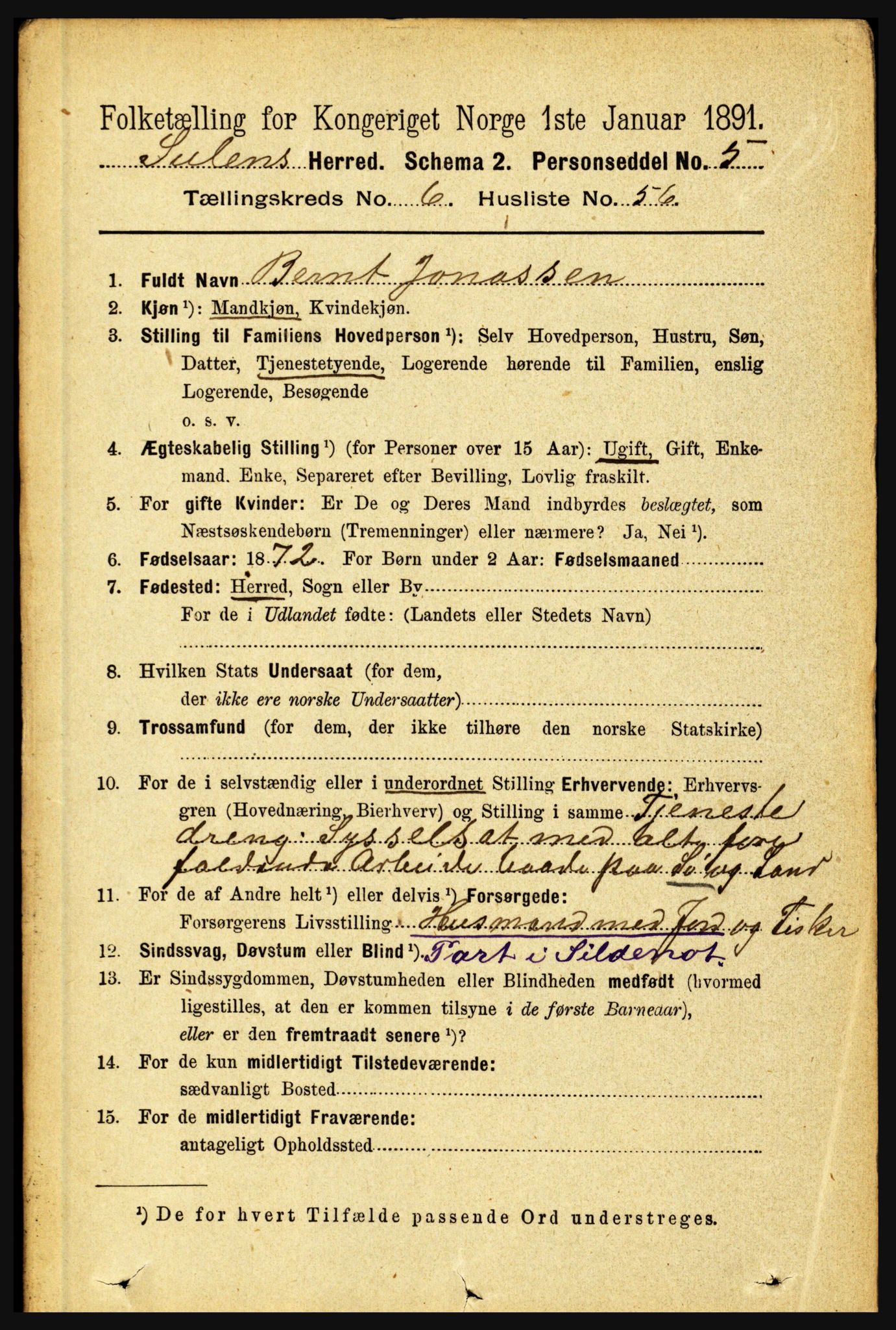 RA, 1891 census for 1412 Solund, 1891, p. 2322