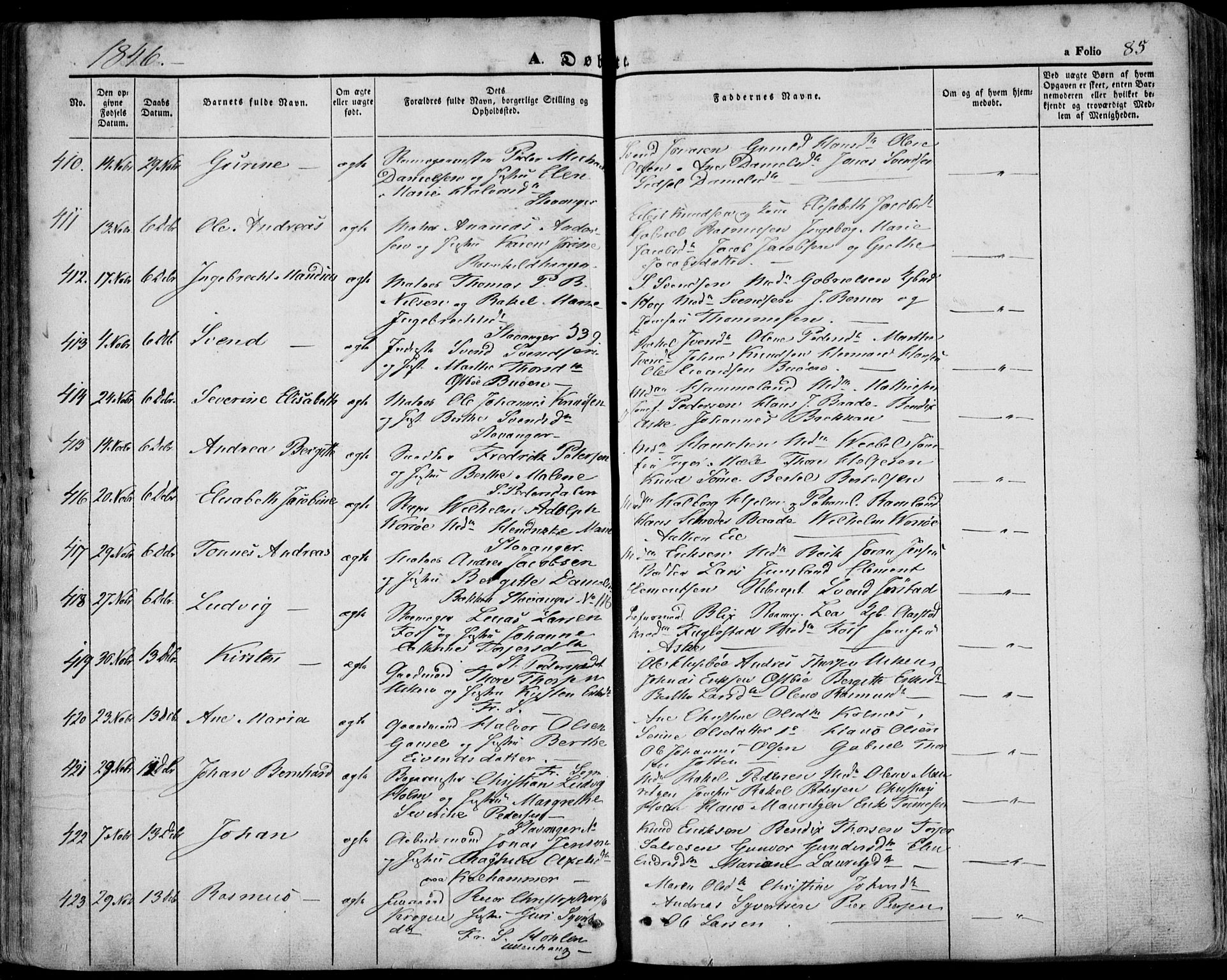 Domkirken sokneprestkontor, AV/SAST-A-101812/001/30/30BA/L0016: Parish register (official) no. A 15, 1844-1854, p. 85