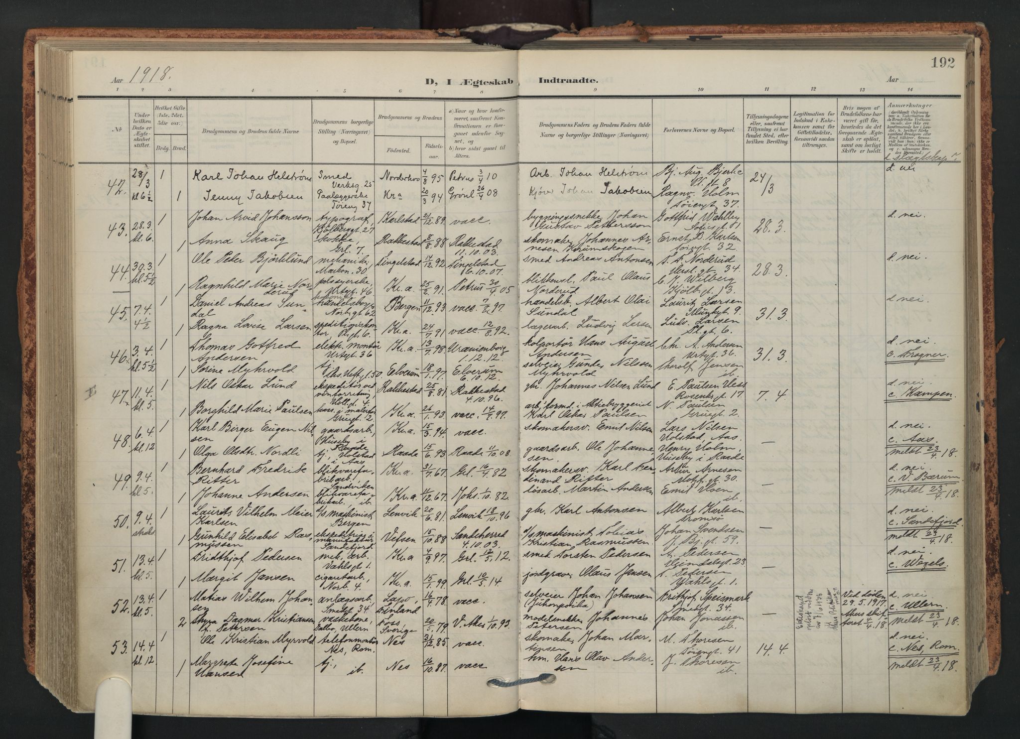 Grønland prestekontor Kirkebøker, AV/SAO-A-10848/F/Fa/L0017: Parish register (official) no. 17, 1906-1934, p. 192