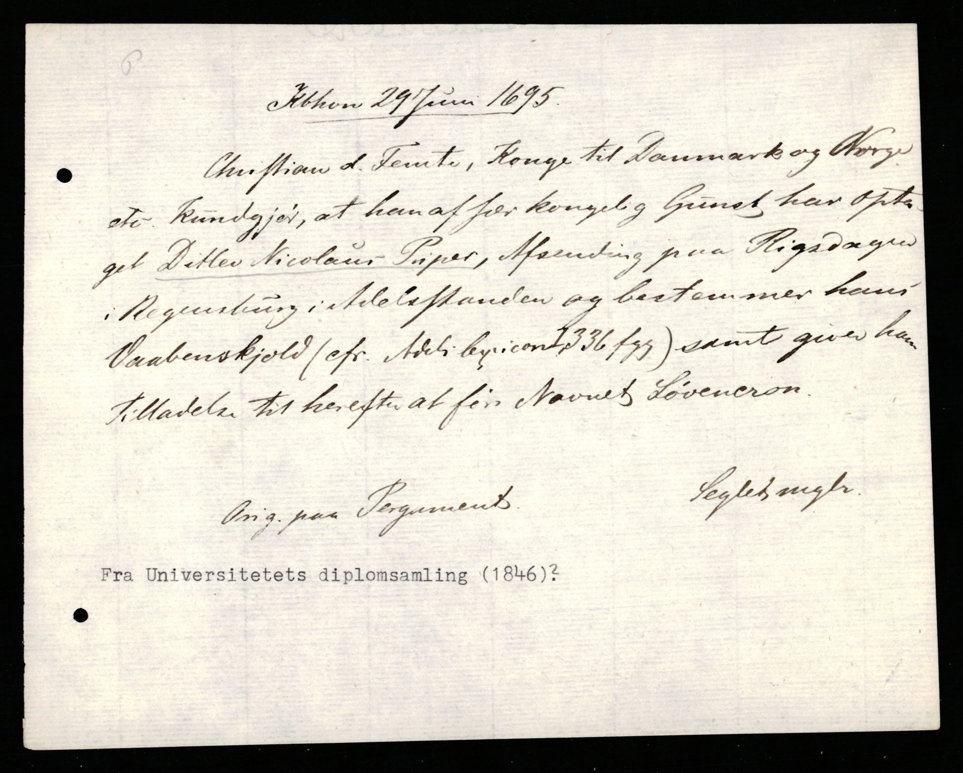 Riksarkivets diplomsamling, AV/RA-EA-5965/F35/F35c/L0011: Riksarkivets diplomer, pergament, 1672-1823, p. 33