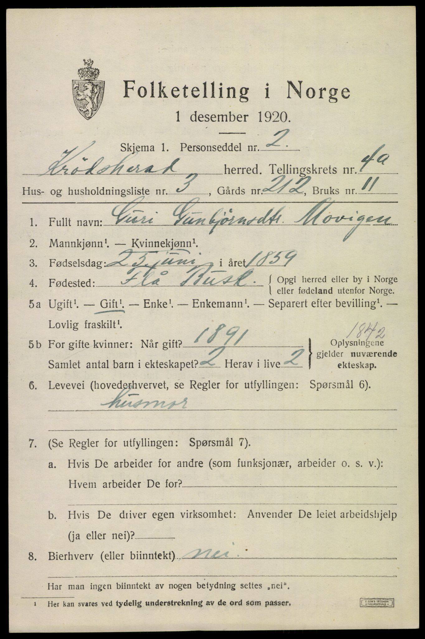 SAKO, 1920 census for Krødsherad, 1920, p. 4571