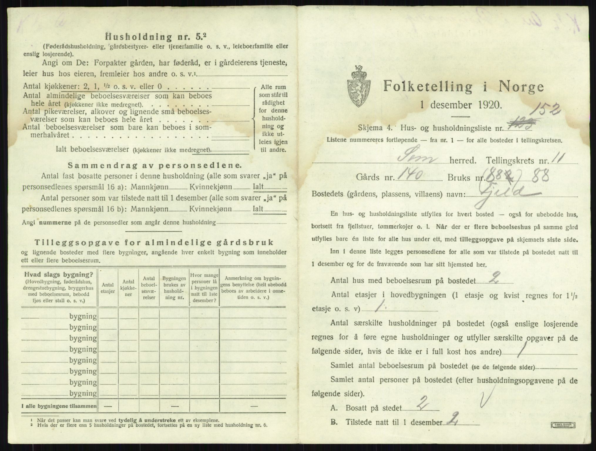 SAKO, 1920 census for Sem, 1920, p. 2544