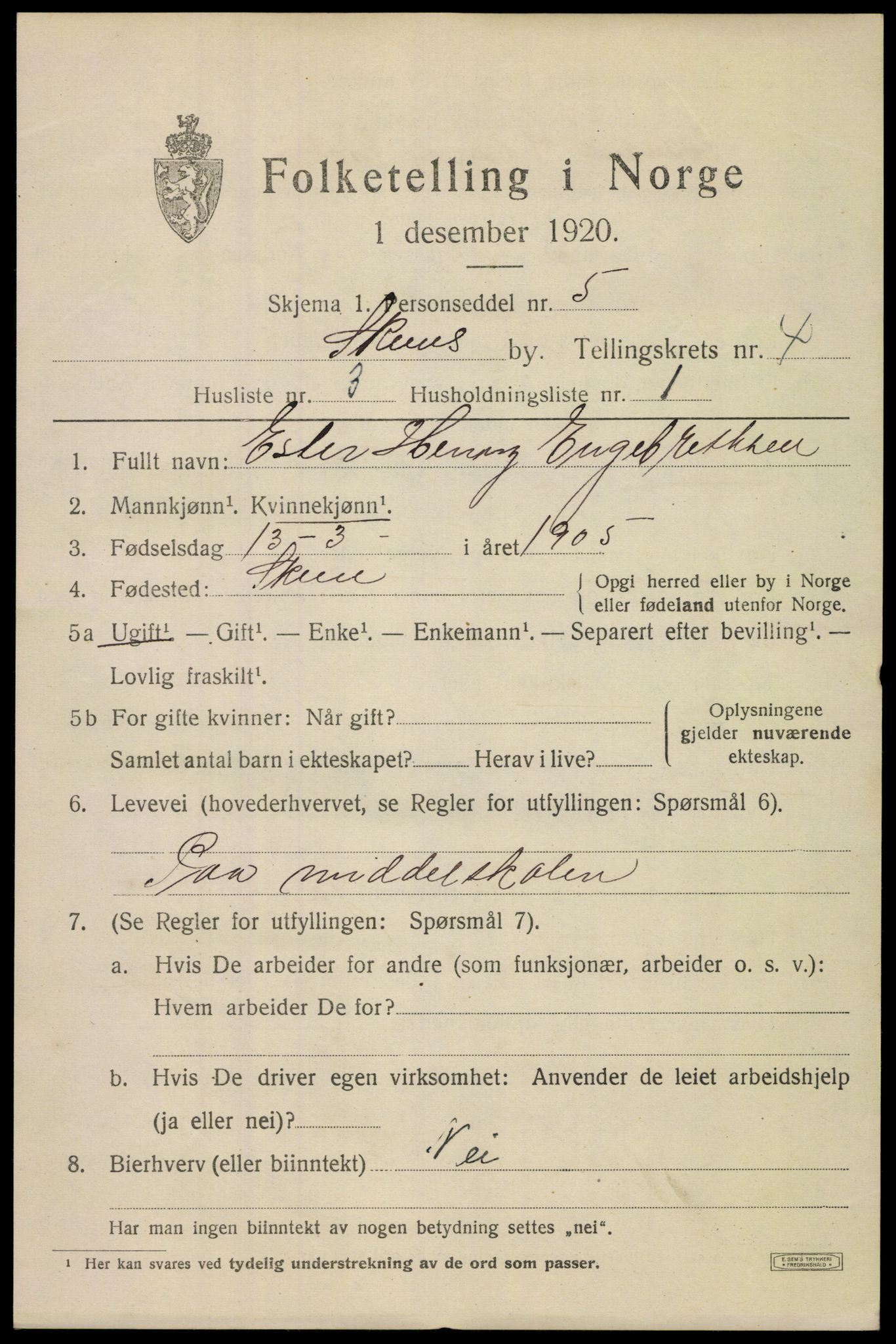 SAKO, 1920 census for Skien, 1920, p. 16848