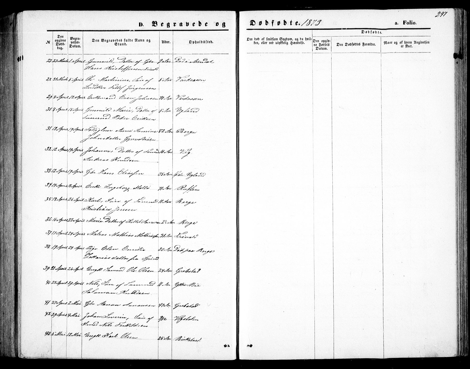 Fjære sokneprestkontor, AV/SAK-1111-0011/F/Fb/L0010: Parish register (copy) no. B 10, 1871-1880, p. 297