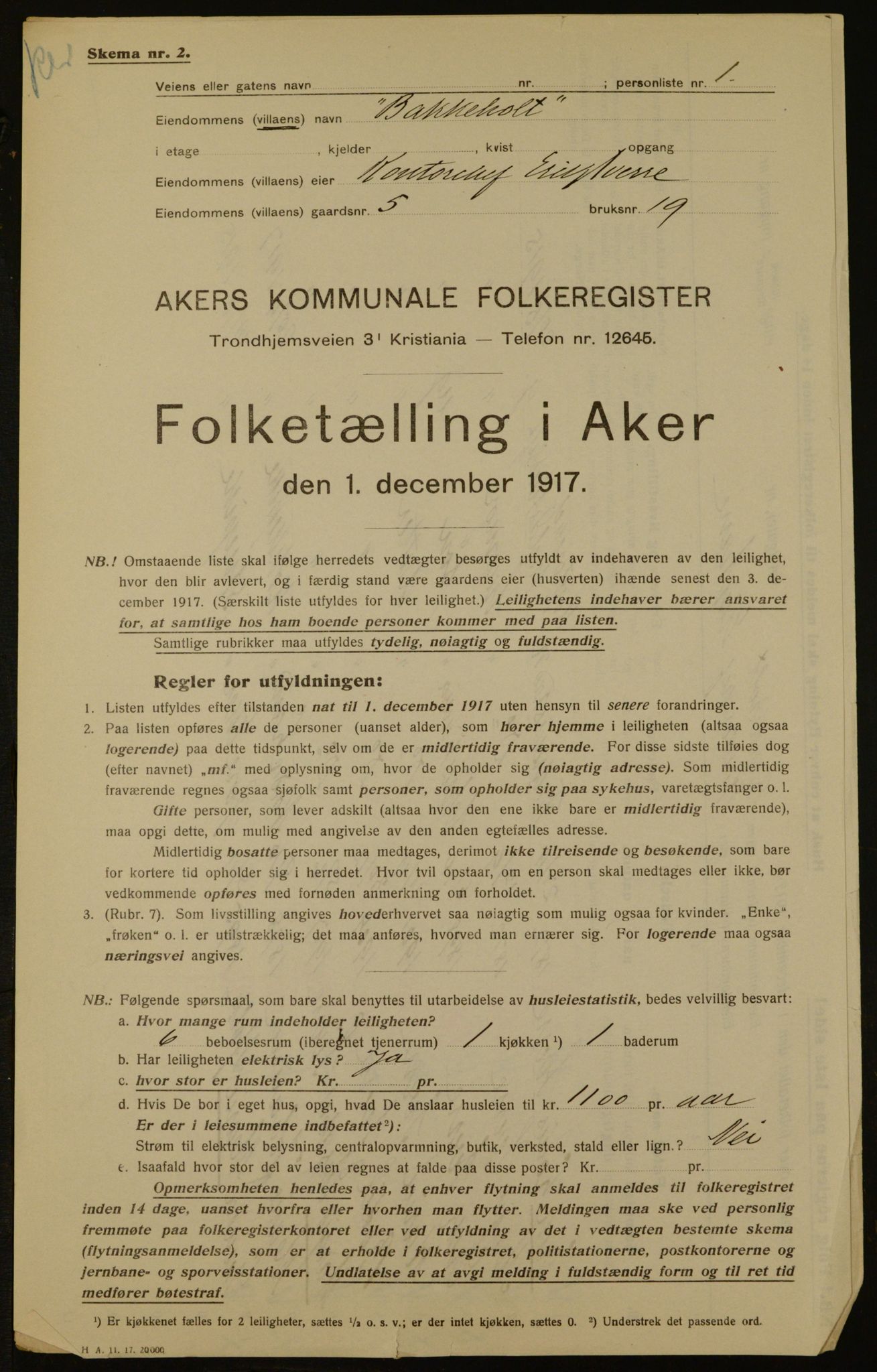 OBA, Municipal Census 1917 for Aker, 1917, p. 3020