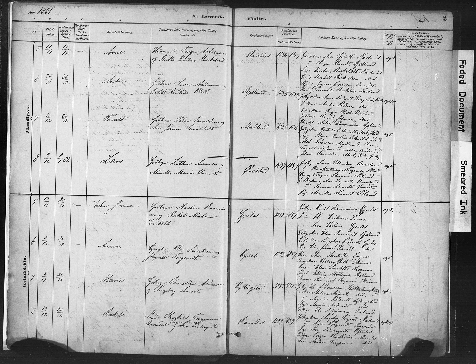 Lye sokneprestkontor, AV/SAST-A-101794/001/30BA/L0010: Parish register (official) no. A 10, 1881-1896, p. 2