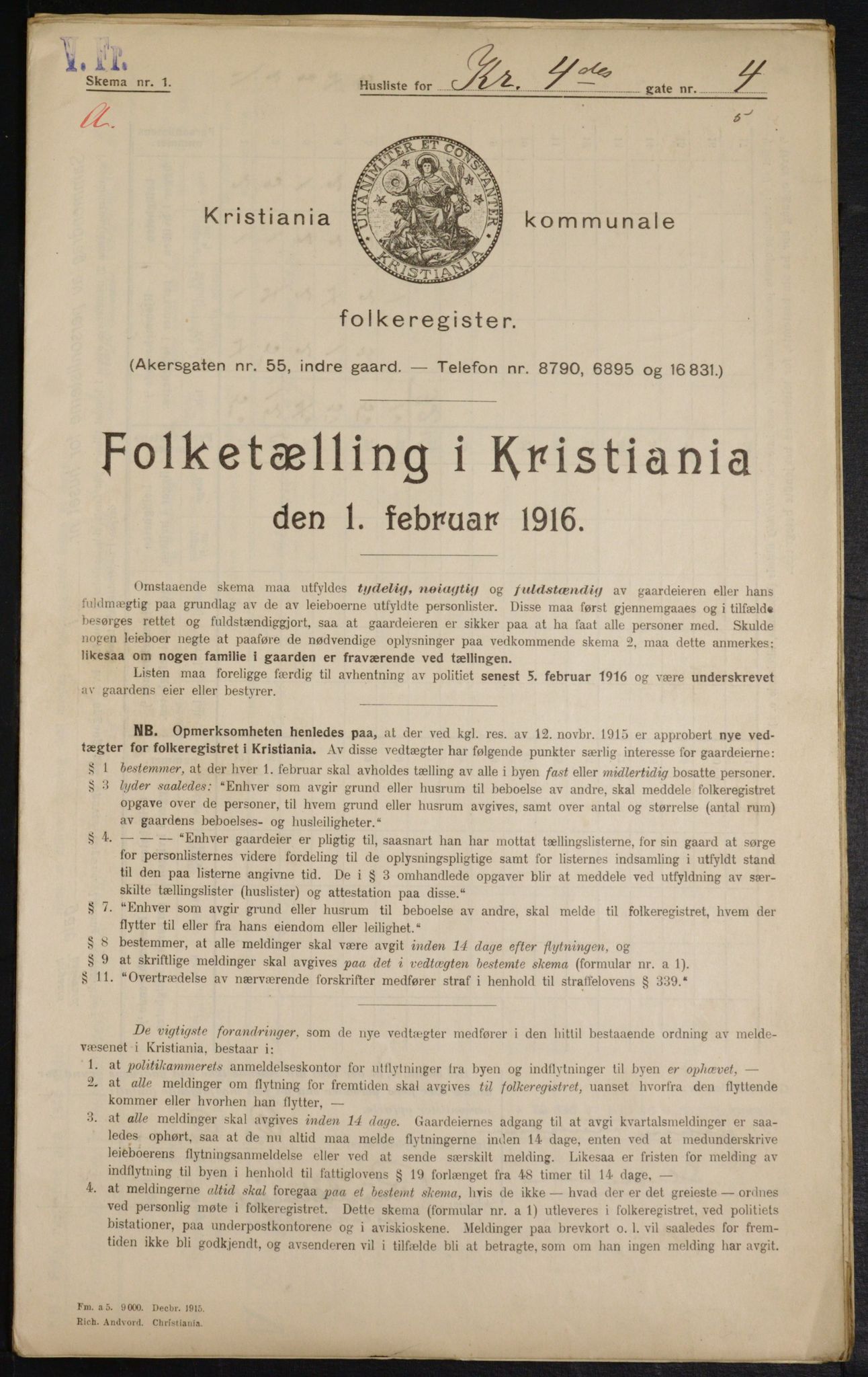 OBA, Municipal Census 1916 for Kristiania, 1916, p. 55286