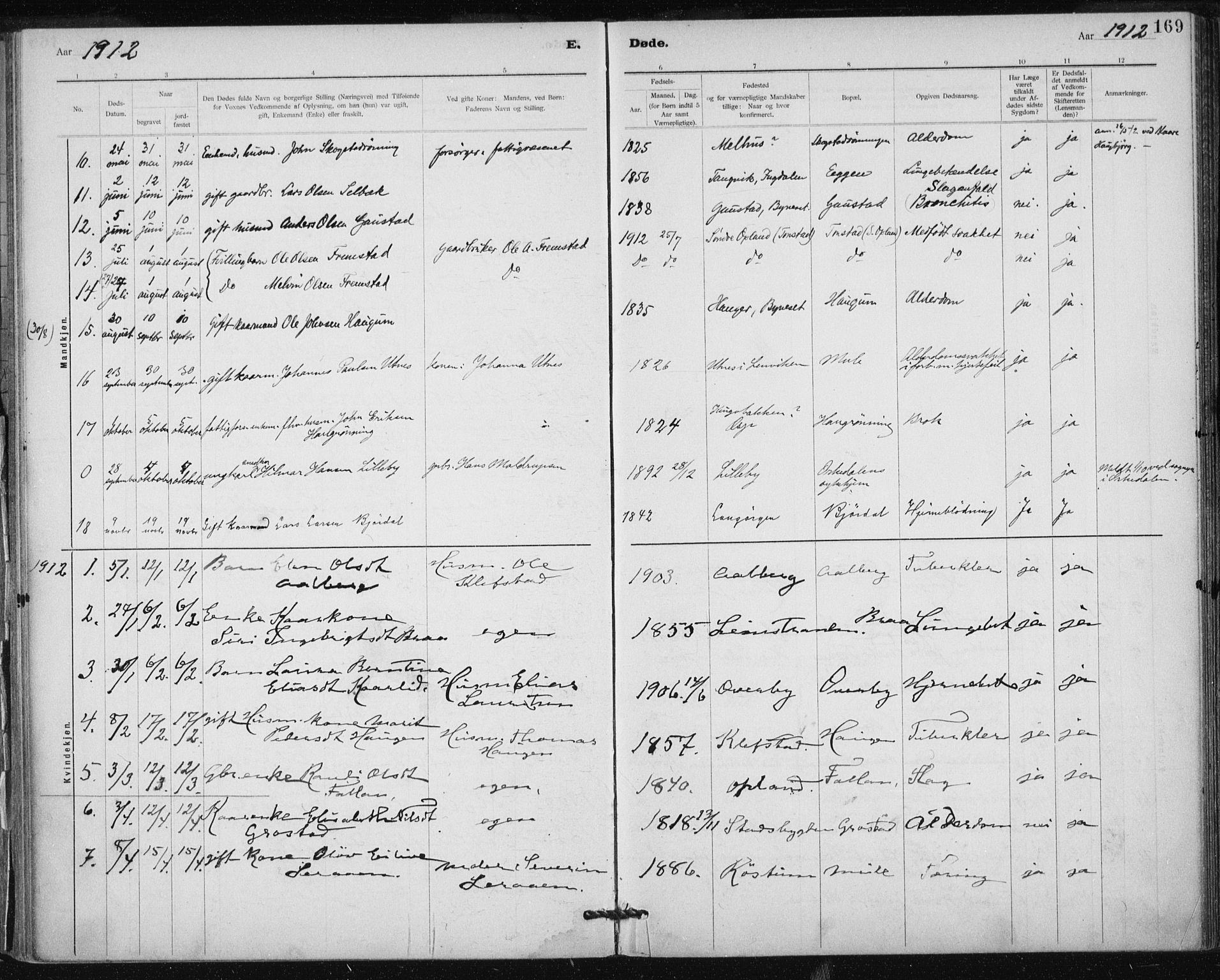 Ministerialprotokoller, klokkerbøker og fødselsregistre - Sør-Trøndelag, SAT/A-1456/612/L0381: Parish register (official) no. 612A13, 1907-1923, p. 169