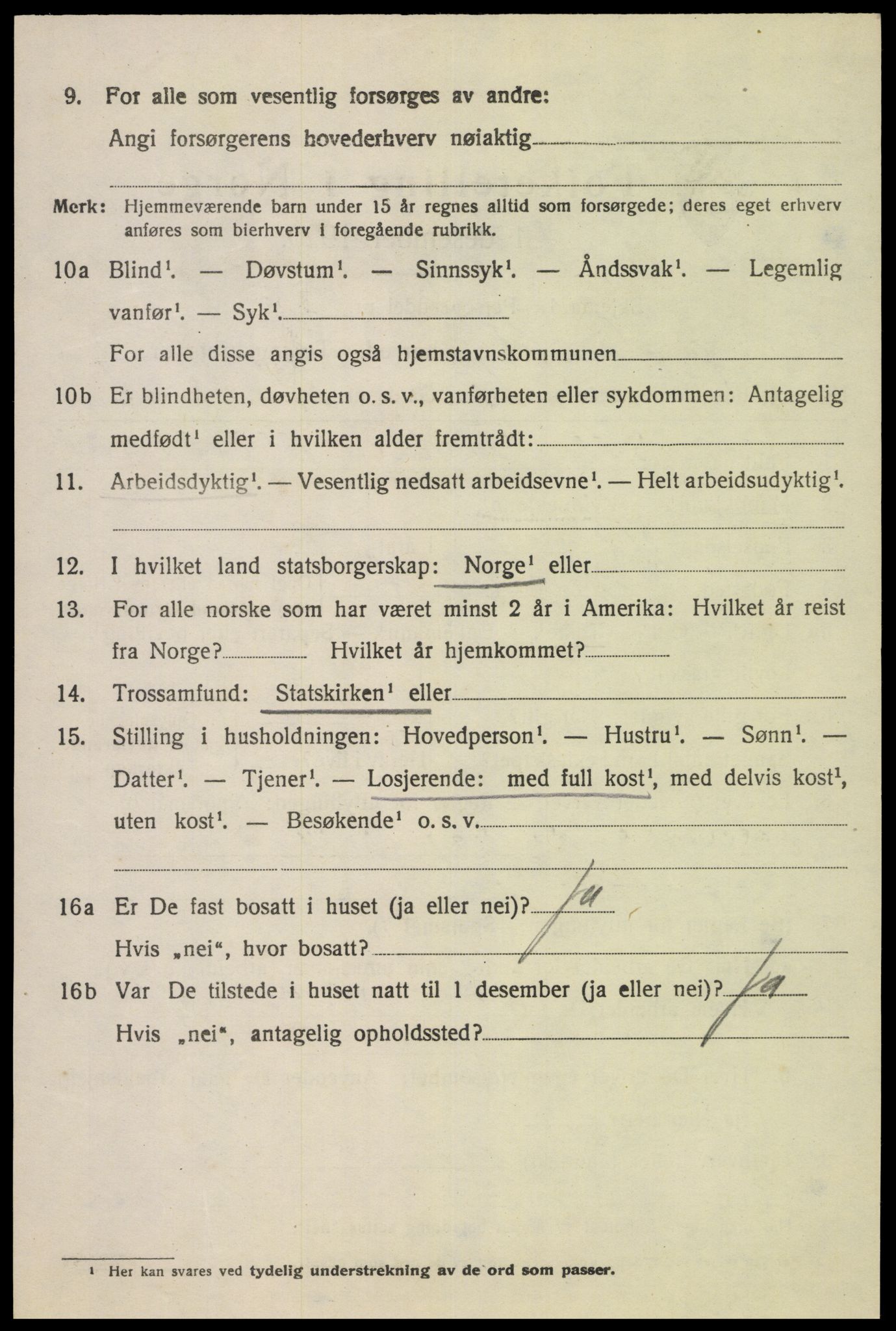 SAK, 1920 census for Fjotland, 1920, p. 1167