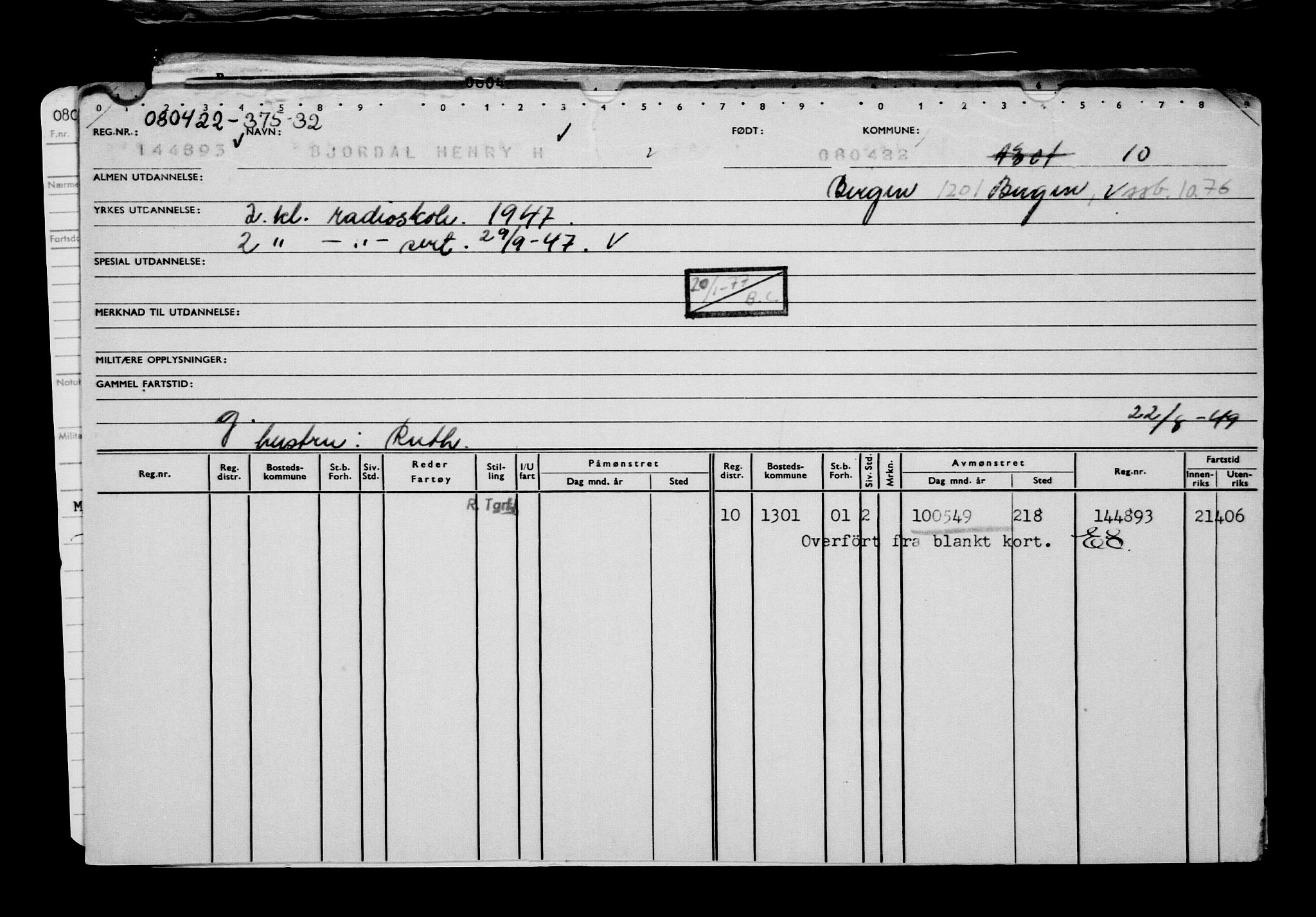 Direktoratet for sjømenn, AV/RA-S-3545/G/Gb/L0205: Hovedkort, 1922, p. 184